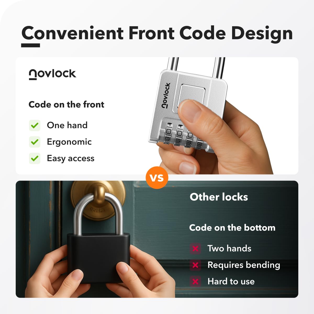 NOVLOCK Combination Locks for Outdoor & Indoor | Heavy Duty, Weatherproof, 4-Digit Security | Padlock for Lockers, Gates, Fences, Sheds, Storage | 2-Pack, Silver
