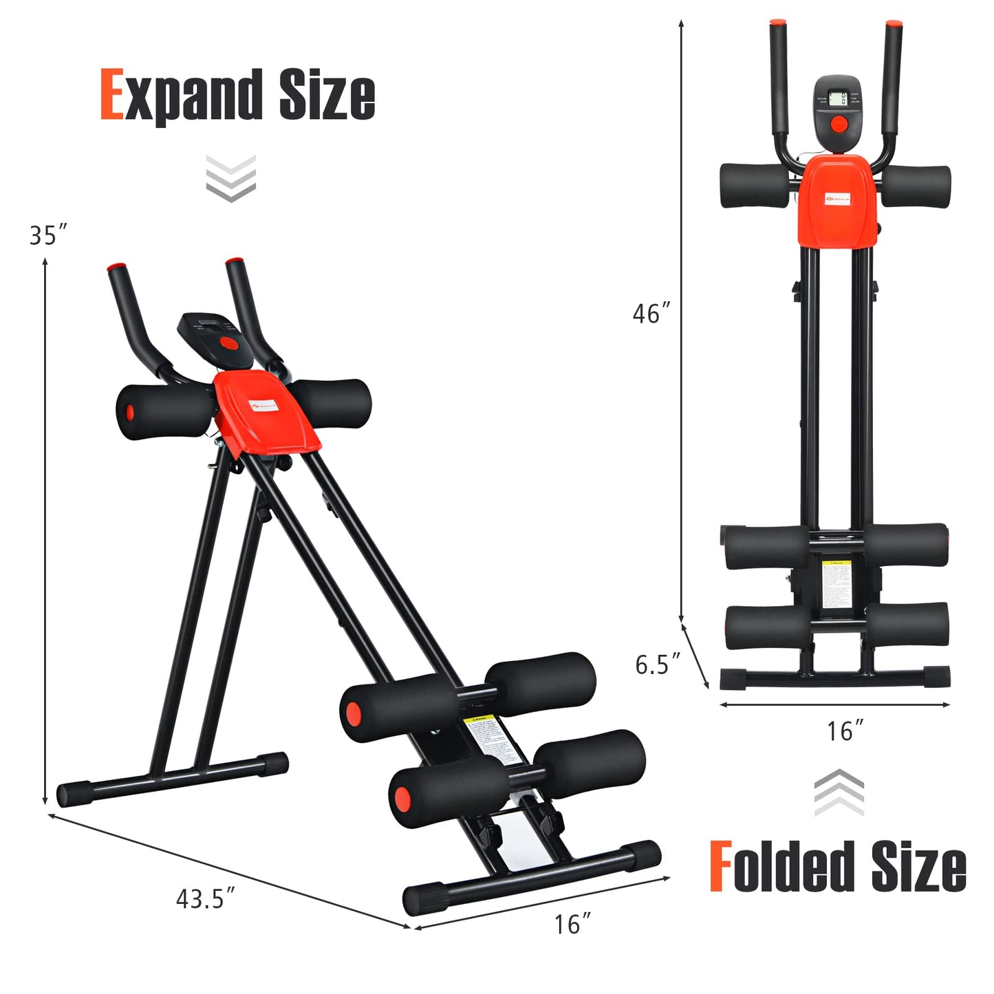 GYMAX Ab Machine, Abdominal Fitness Trainer with 3 Adjustable Resistance & LCD Monitor, Whole Body Workout Equipment Core Waist Cruncher for Home Gym Strength Training