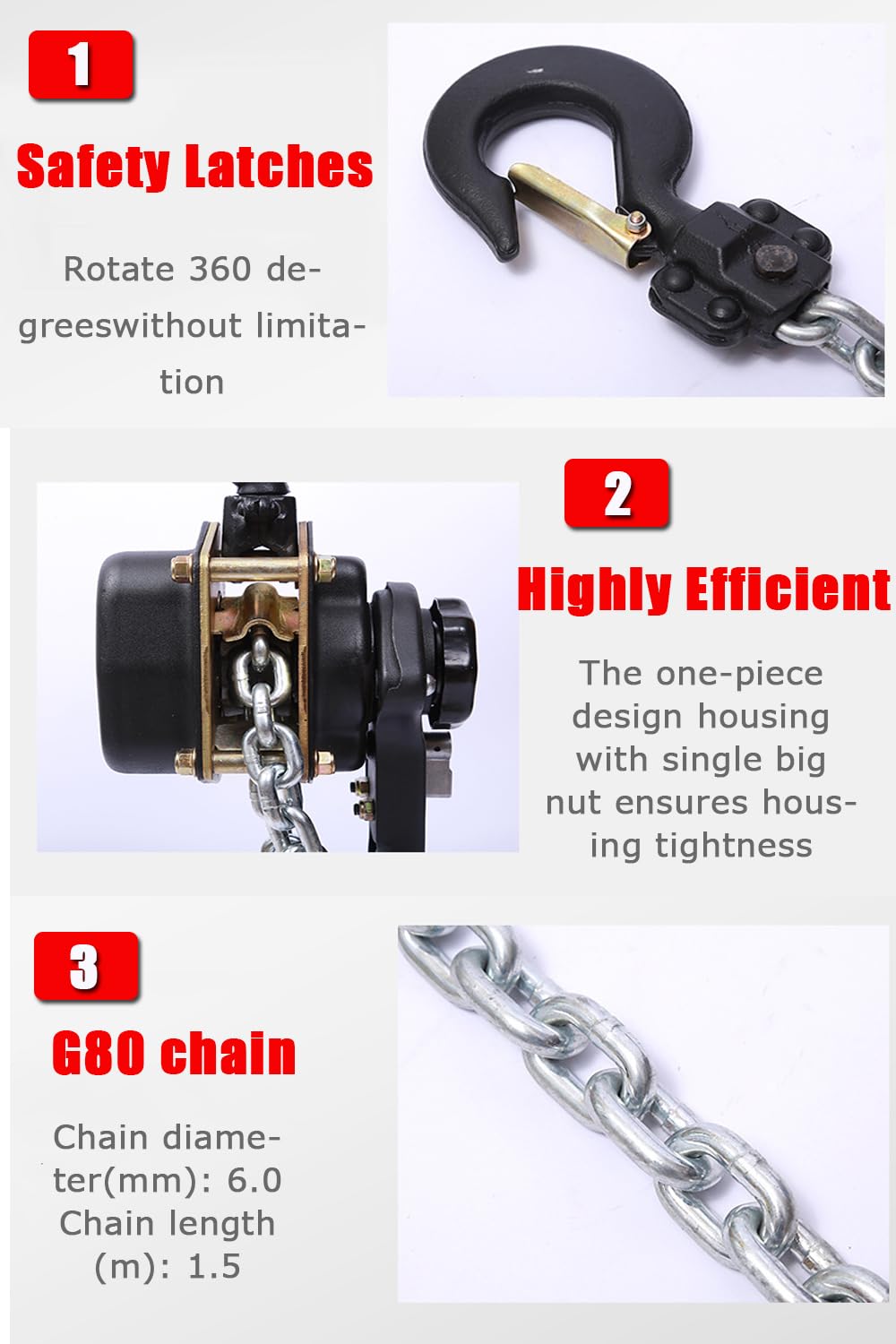 Lever Chain Hoist 2200LBS 5FT 2 Units Set 1T 1,5M Lever Chain Hoist 1 ton Commercial Portable Hooks for Building Garages Warehouse Automotive Machinery【1T/1.5m*2units】