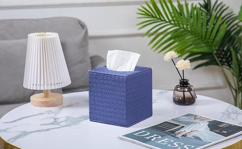 Blue Tissue Box Cover,Tissue Box Cover Square,Blue Tissue Box Holders,Tissue Holder for Bathroom Accessories,Bathroom Tissue Holders