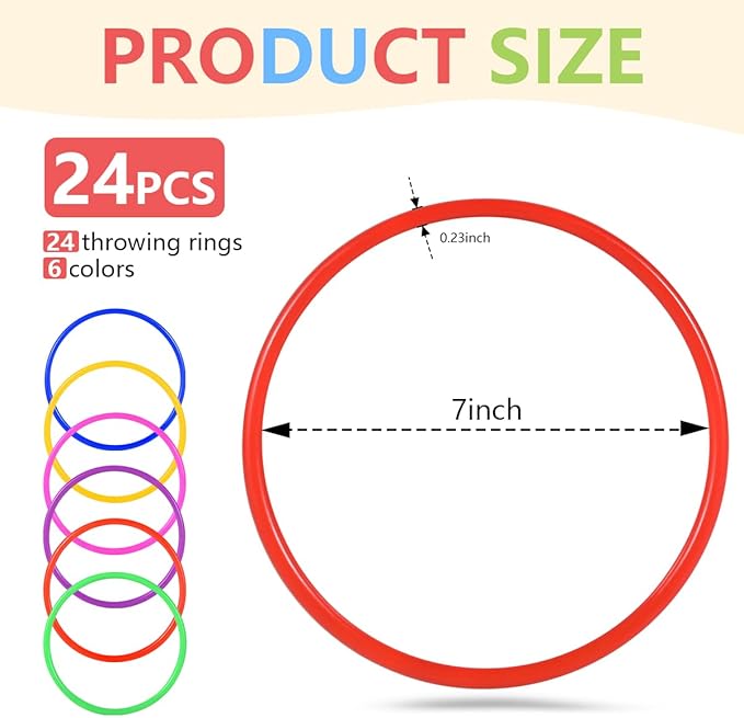 OBTANIM 24 Pcs Plastic 7 Inch Ring Toss Game for Kids and Outdoor Toss Rings for Speed and Agility Practice Game, Random Colors