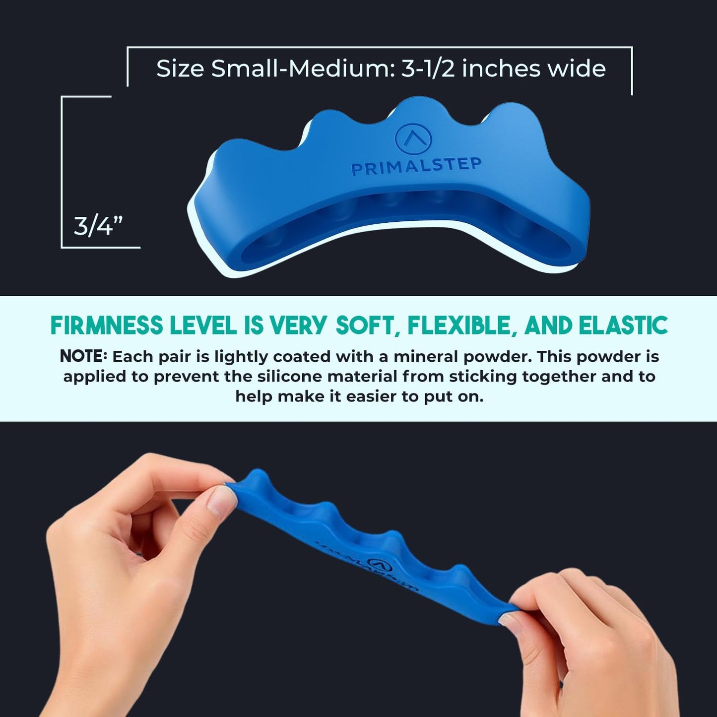 PRIMALSTEP 2.0 Firm Edition Toe Separators, Spreaders, Spacers, Straightener to Correct Toes for Men and Women, Bunion Corrector, Plantar Fasciitis, Stretchy, and Durable, Large