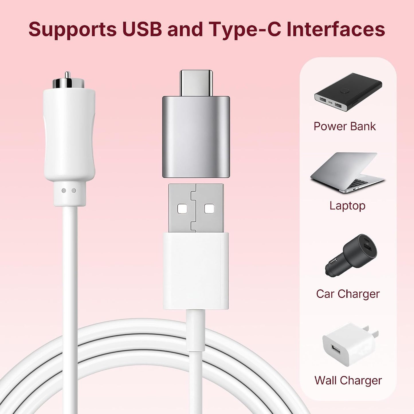 MSUALZO 2.7FT 1-Pin 5V/1A Rose Charger Replacement Single Point Magnetic USB Charger Cable, USB Magnetic Charger