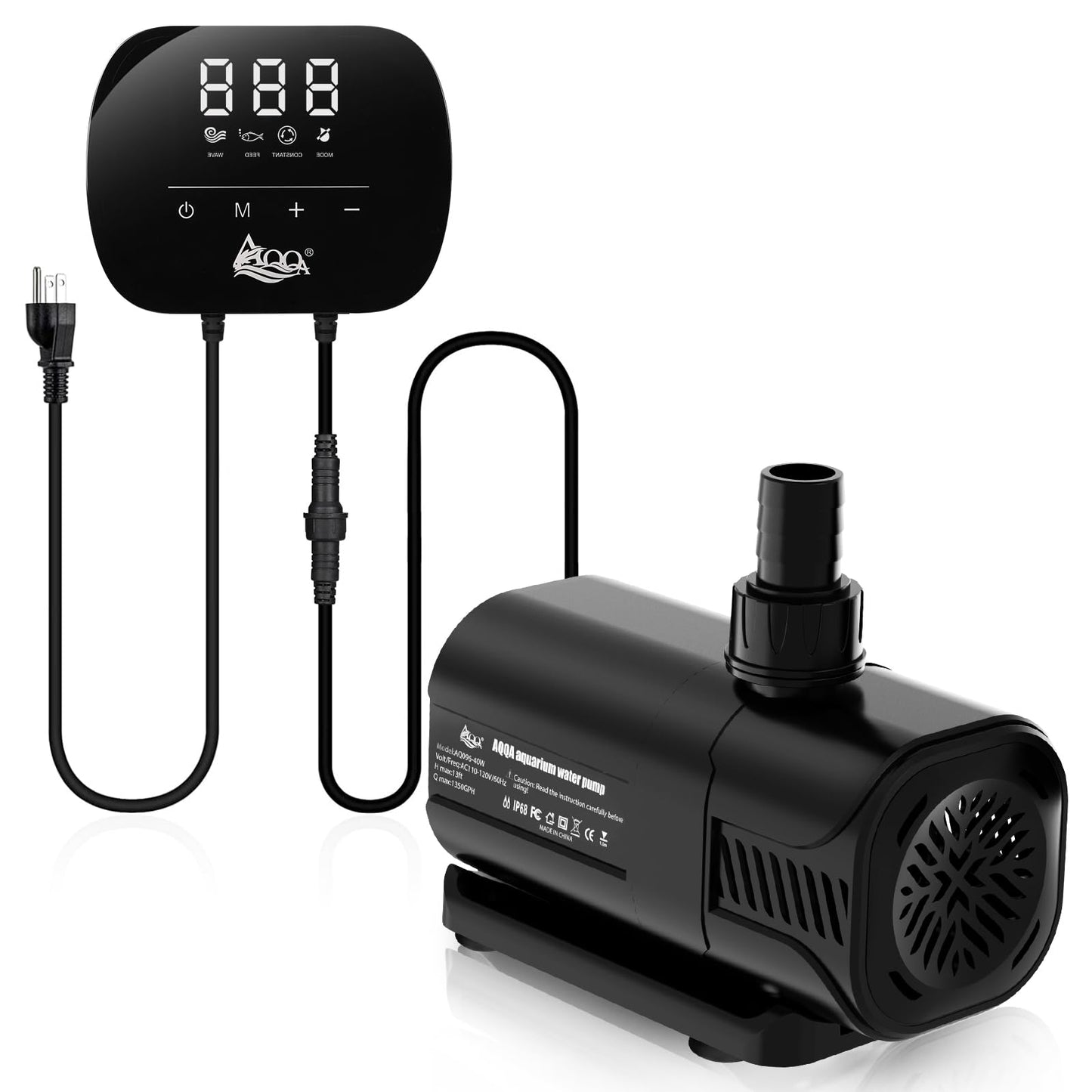 AQQA Aquarium Water Pump,Controllable Return Pump with LCD Display,Constant Flow Mode+Wave Making Mode+Feeding Mode,Submersible and inline Sump pump Pond Pump for Freshwater Saltwater (40W)
