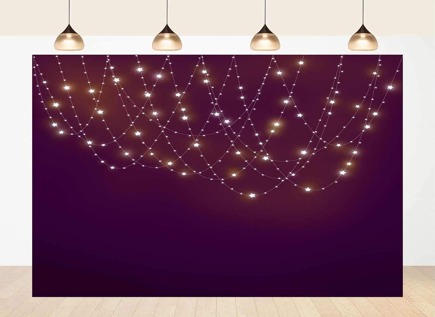 LidyMini 8x8ft Fabric Purple Star String Light Backdrop Dreamy Glowing Night Background Prom Party Decorations Home