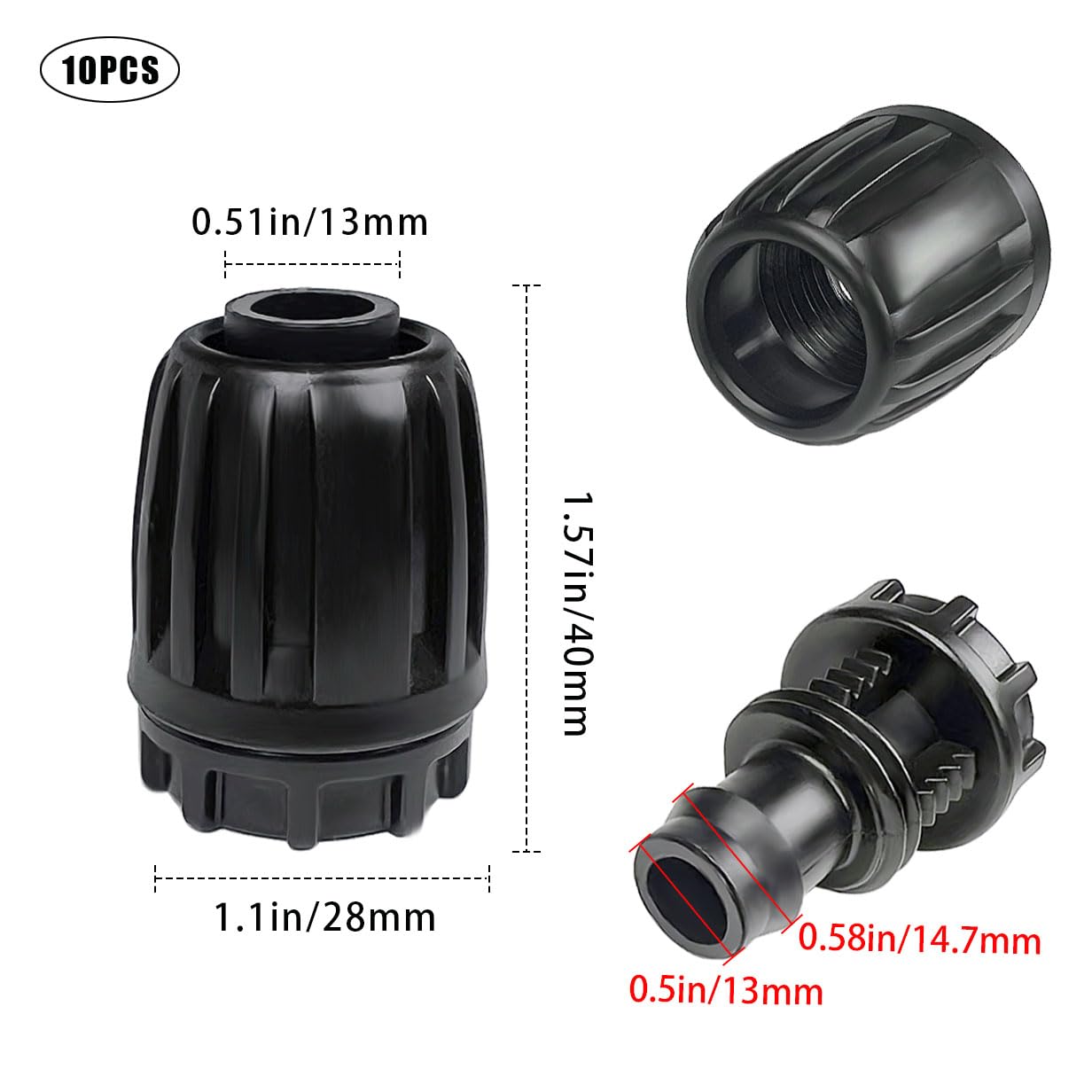 1/2 Inch Drip Irrigation Fittings End Caps, 10 Pack End Plugs for (1/2" ID x 0.6-0.63" OD)16mm DripTubing Connectors, Barbed Locked End Cap Connectors for Garden Watering System Drip Line