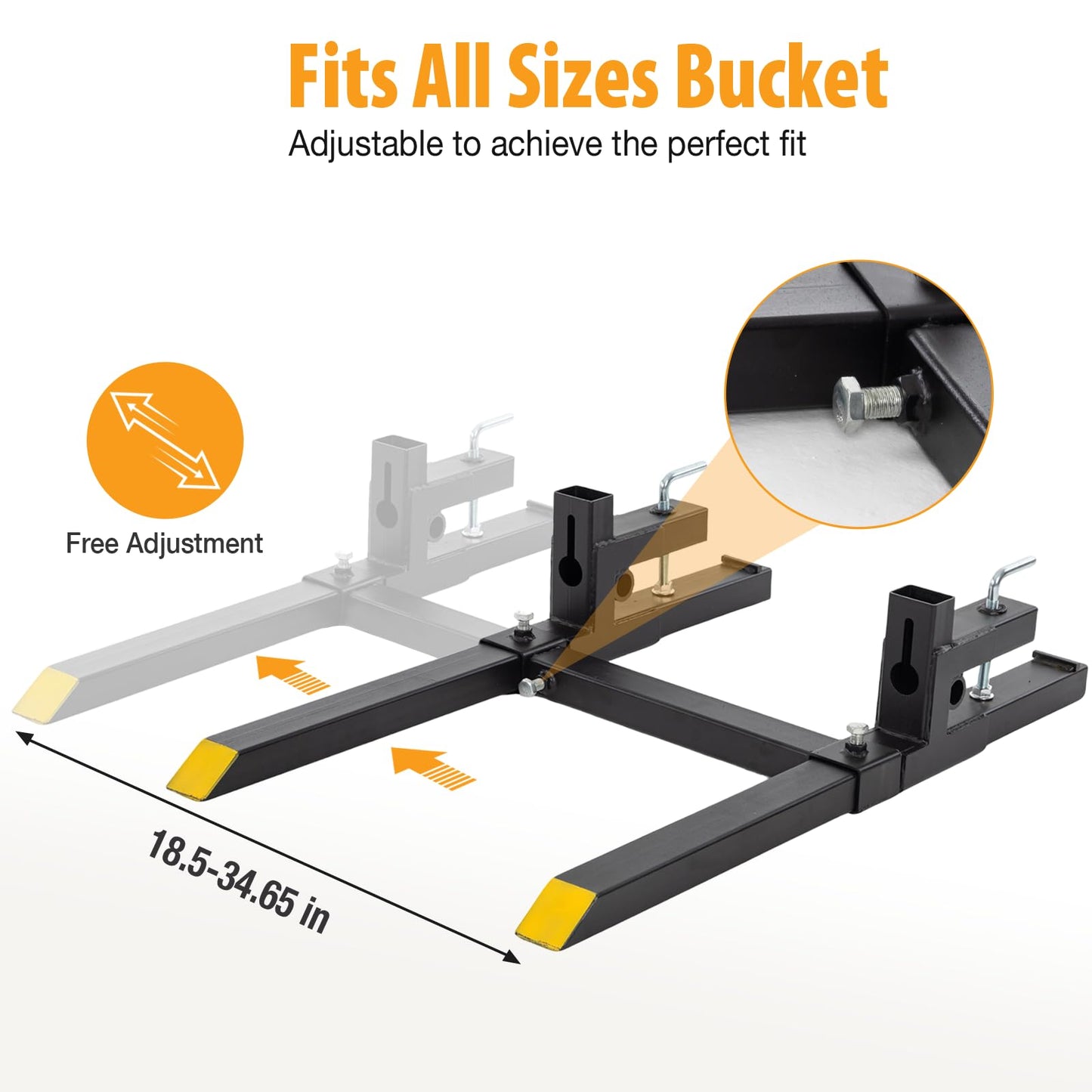 NEWBULIG 60-Inch Pallet Forks Tractor Attachments, 4000LBS Capacity Clamp-On Bucket Pallet Forks with Stabilizer Bar, Heavy-Duty Tractor Forks for Skid Steer Loader, Mini Excavator, Black