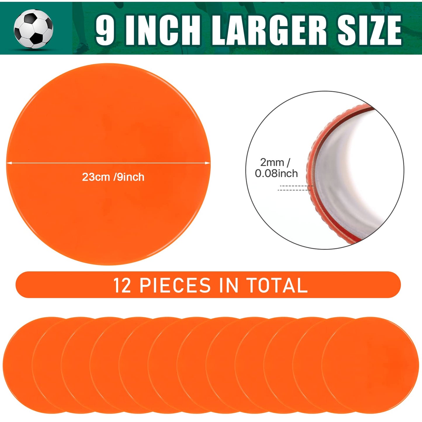 SIFENYU Spot Markers 9inch Rubber Agility Dots Flat Cones Non Slip Sports Dots Floor Spots Agility Markers for Kids Soccer Football Basketball Speed Agility Training (Orange, 12)