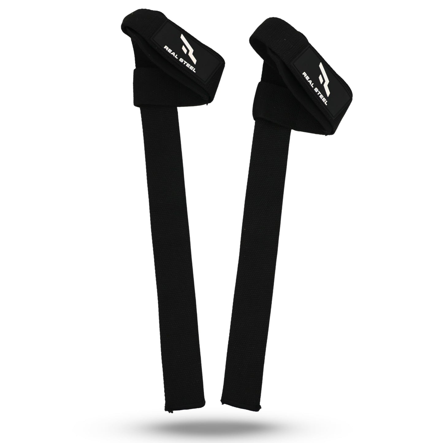 Real Steel Lifting Wrist Straps for Weightlifting - 24" Cotton Weight Lifting Straps for Men and Women for Deadlifts, Bodybuilding, Powerlifting - Padded Neoprene Gym Hand Grips - Black