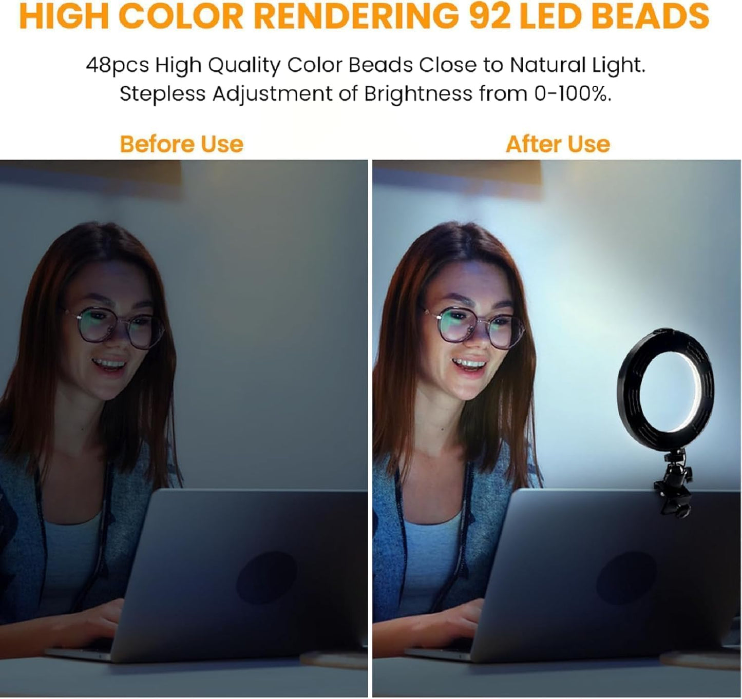 MACTREM 6" Dimmable Video Conference Lighting Kit, Ring Light Clip on Laptop Monitor, LED Circle Selfie Light for Zoom