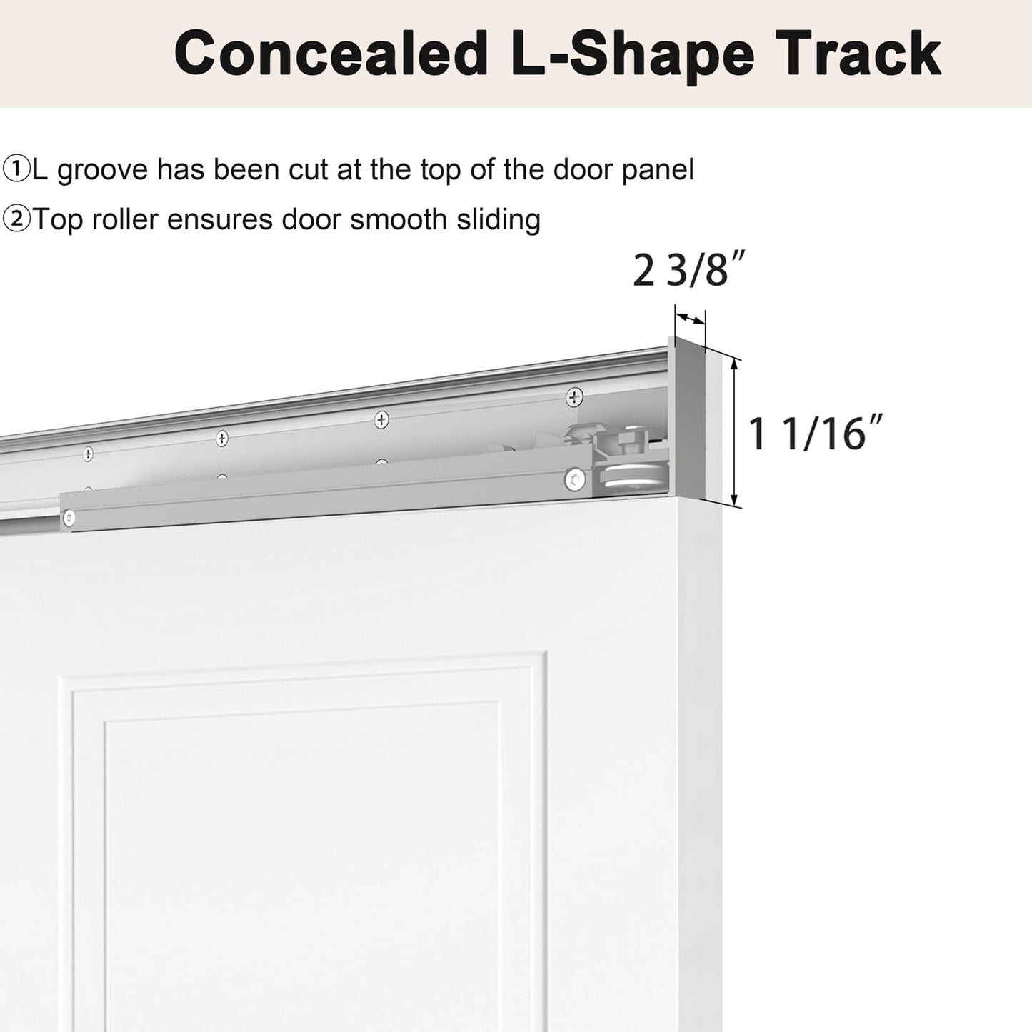 BarnSmith 36"x84" Concealed Sliding Barn Door with Soft Close Hardware Kits, White Primed Solid Core Hidden Door for Opening 32"-34"x80", 2 Flat Panel with 2 Steps, Matte Black Handles Included