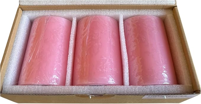 Mister Candle Dripless Unscented Pillar Candles, Set of 3 Hand Poured Solid Color Non-Scented Candles for Home Decor, Premium Wax, 60 Hr Burn Time - 3x4 Inch, Pink