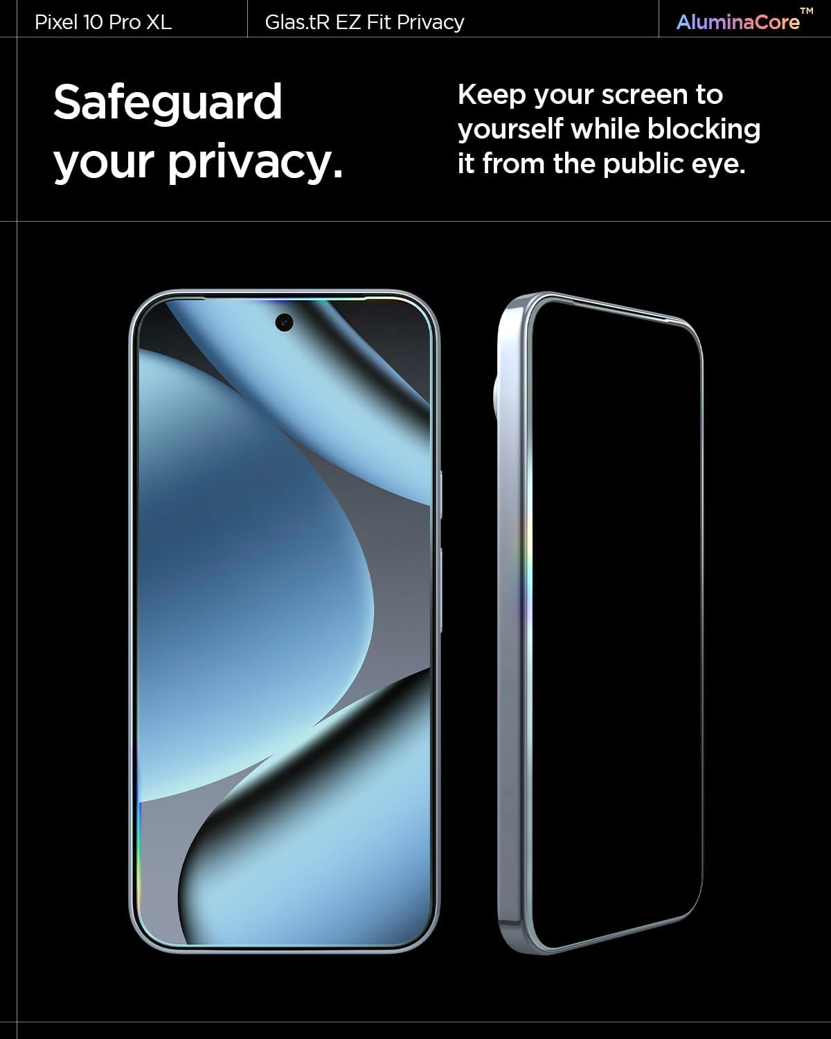 10 9 [2 Pack] 9H+ Spigen AluminaCore Tempered Glass Screen Protector [GlasTR EZ FIT - Privacy] designed for Pixel Pro
