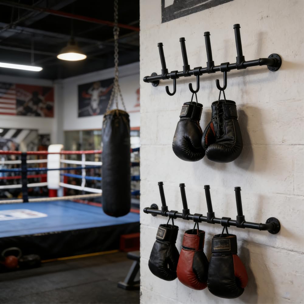 Wall Mounted Boxing Glove Holder with Hooks - Boxing Glove Storage, Saves Space & Keeps Gym Tidy - Perfect for Punching Bags,Gloves in Garage, Home Gym, Fitness Room