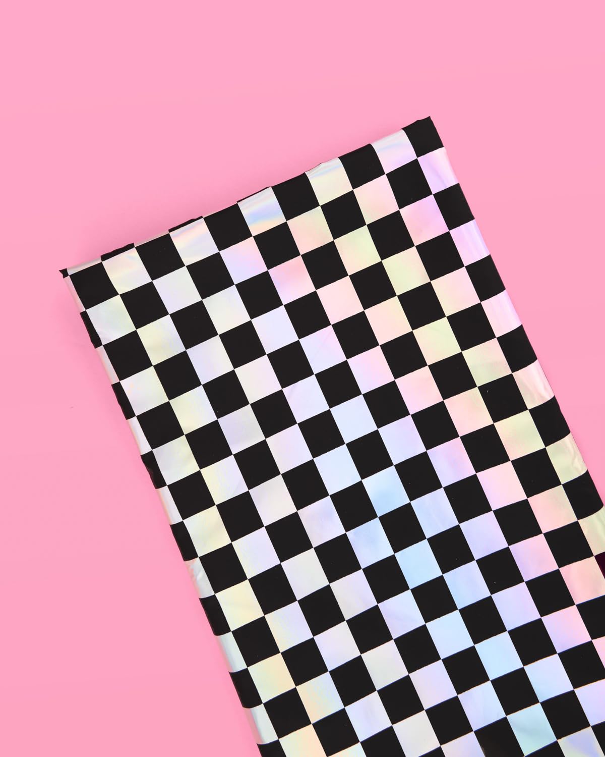 xo, Fetti Black and Iridescent Checkered Washable Tablecloth - 9 ft. | Birthday Party Decorations, Disco Bachelorette Party Supplies, Retro Tableware, Cute Table Cover