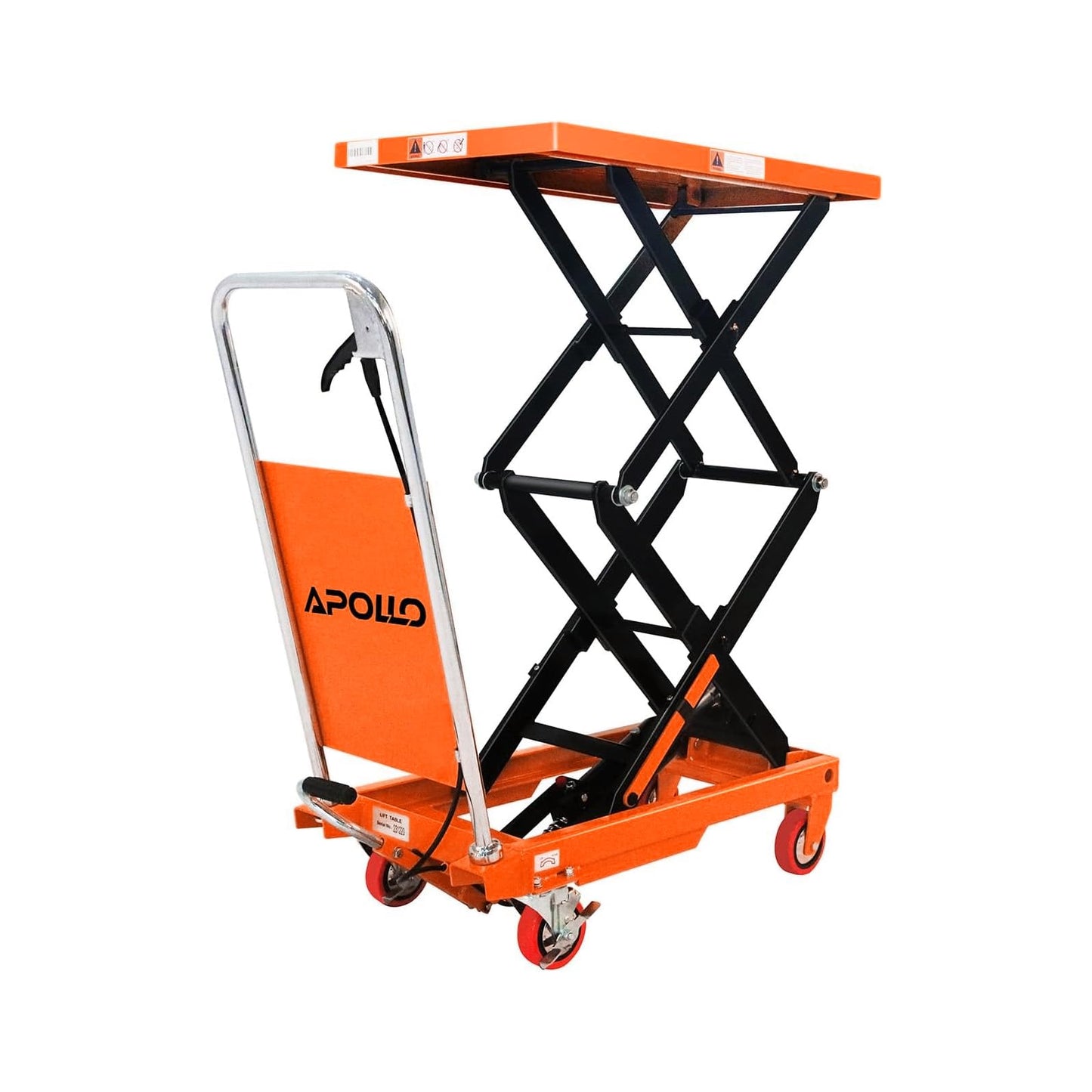 APOLLOLIFT Hydraulic Lift Table, 330lbs Capacity 43.3" Lifting Height, Double Scissor Lift Table Cart, 4 Wheels Lift Truck with Protective Baffle for Material Handling and Transportation(Orange)