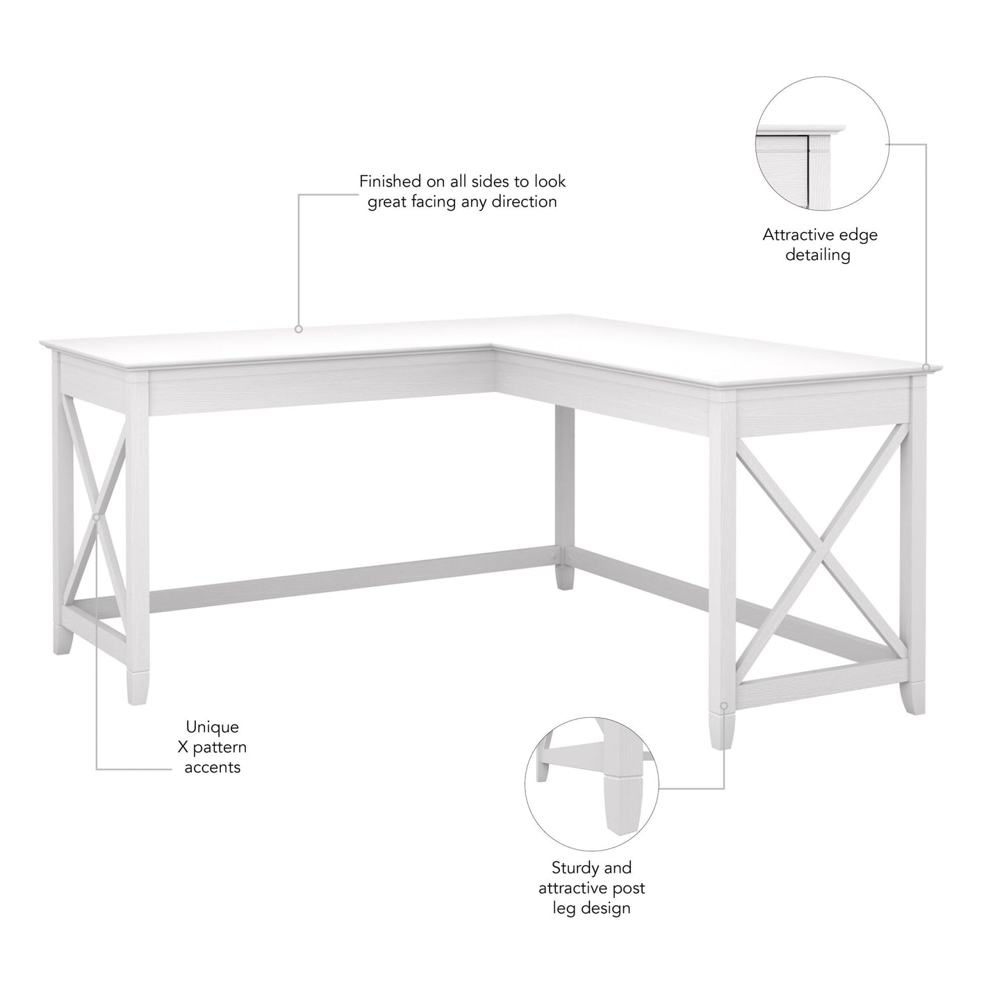 Bush Home Key West 60W Modern Farmhouse L Shaped Desk in Pure White Oak, 60-Inch Corner Computer Table for Home Office Workspace