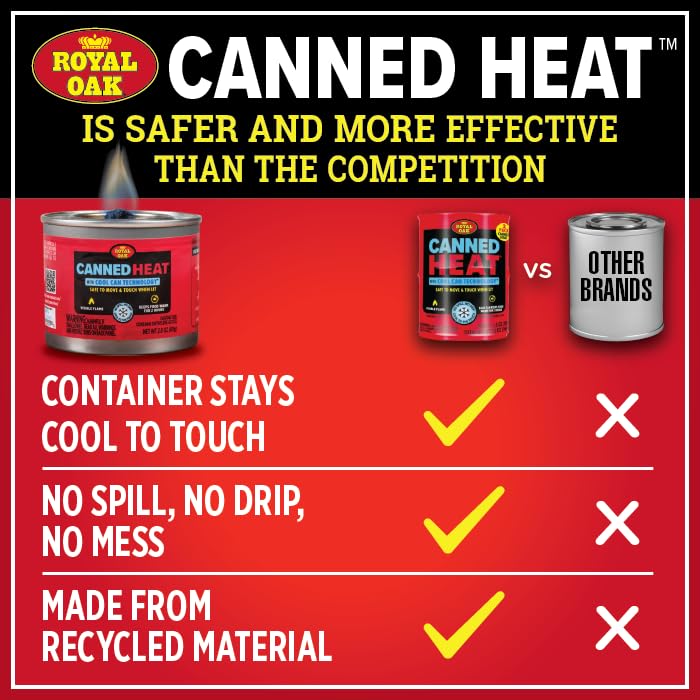 Royal Oak Canned Heat 12 Pack 2 Hour Chafing Fuel, Easy Open, Resealable, Non-Drip, for Food, Burners for Chafing Dishes, Buffet Burners, Parties, Weddings, BBQs