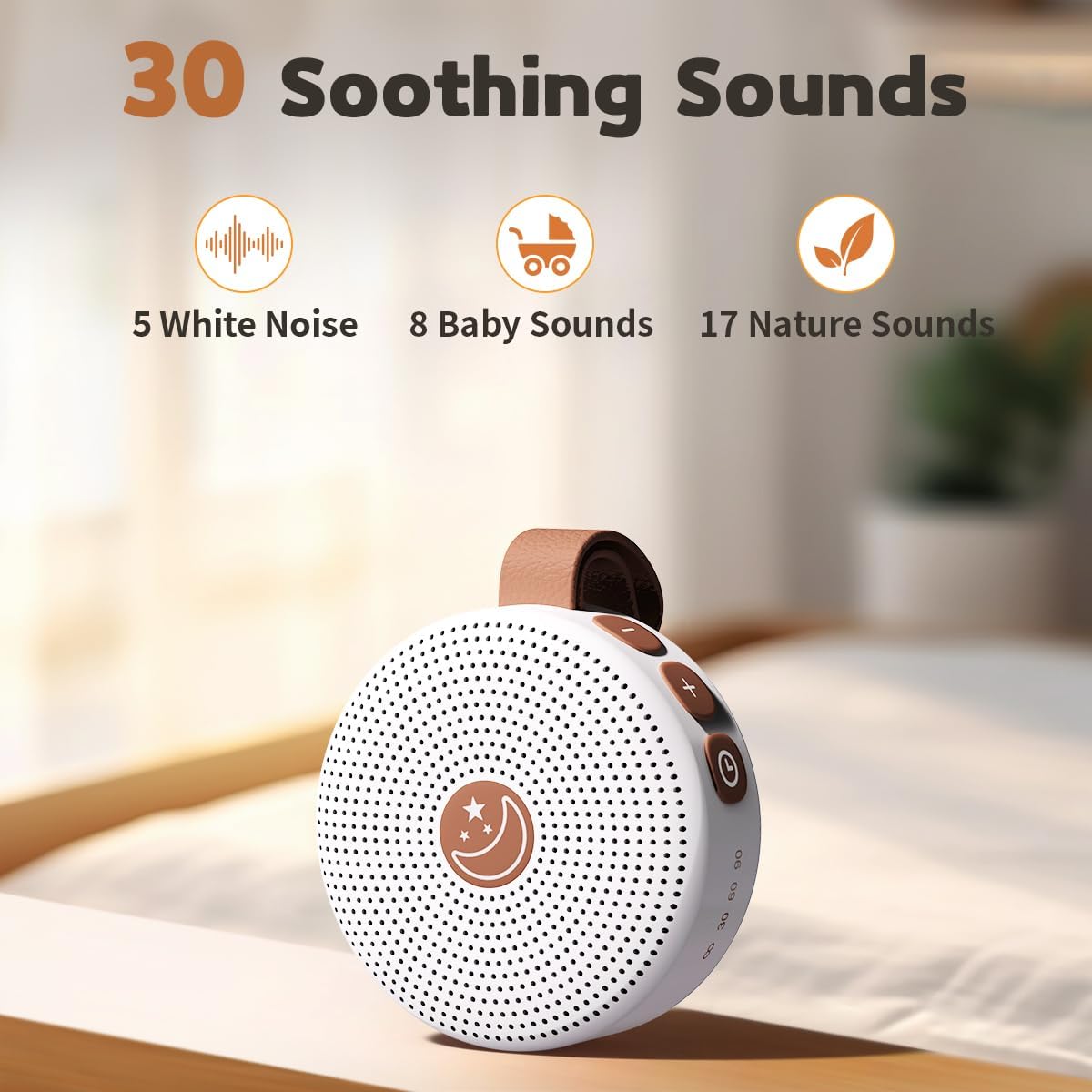 Skiennix Mini White Noise Machine - 30 Soothing Sounds | Portable Baby Sleep Aid with Auto-Off Timer & 32 Volume Levels