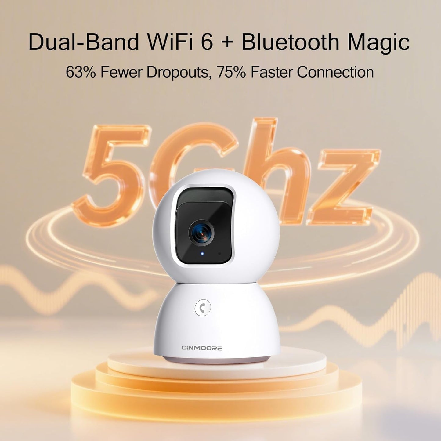 CINMOORE 3K 5G 2-Way Upgraded Security Camera Indoor, Free Time Lapse, AI Tracking & Face ID, PTZ WiFi Dog/Pet/Baby