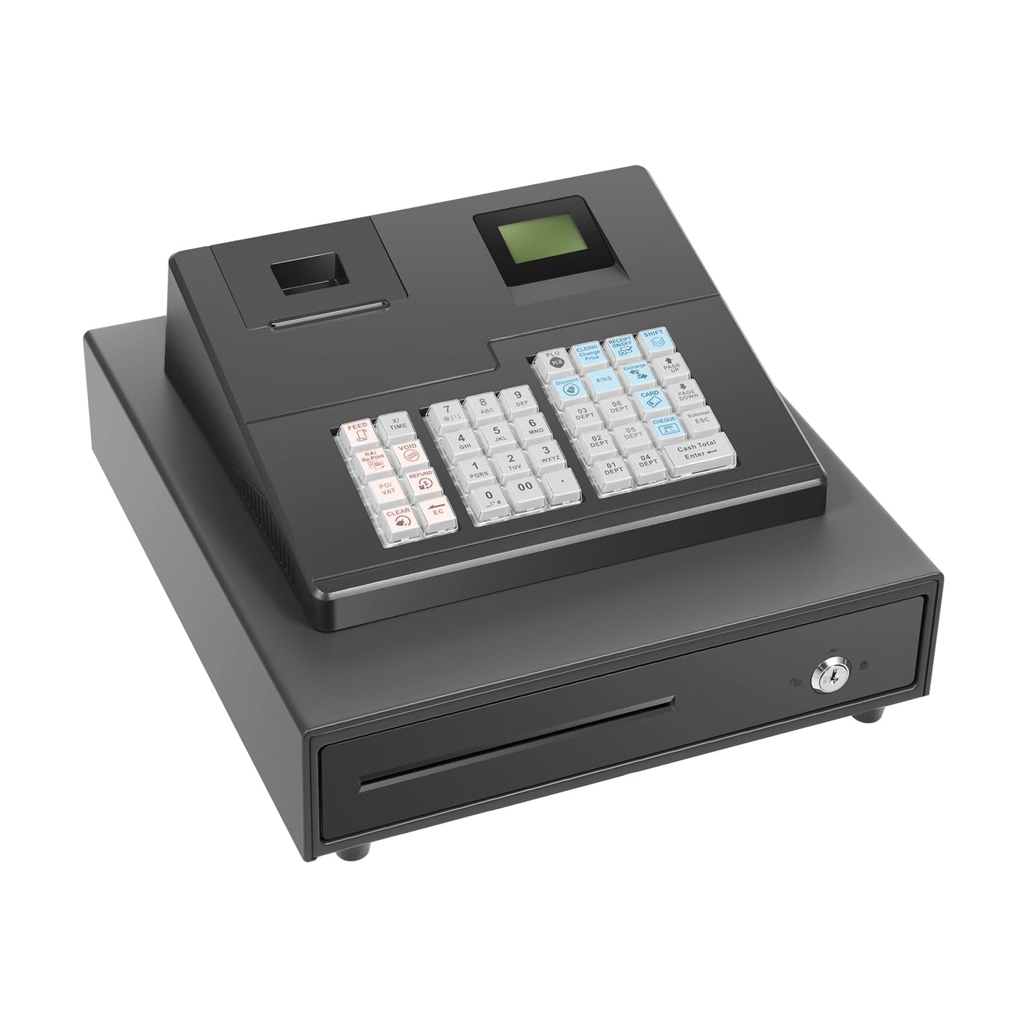 Cash Register for Small Businesses, 39 Keys Cash Management System with Drawer Box & 8-Character LED, Electronic Cash Register for Retail, Restaurant, Supermarket