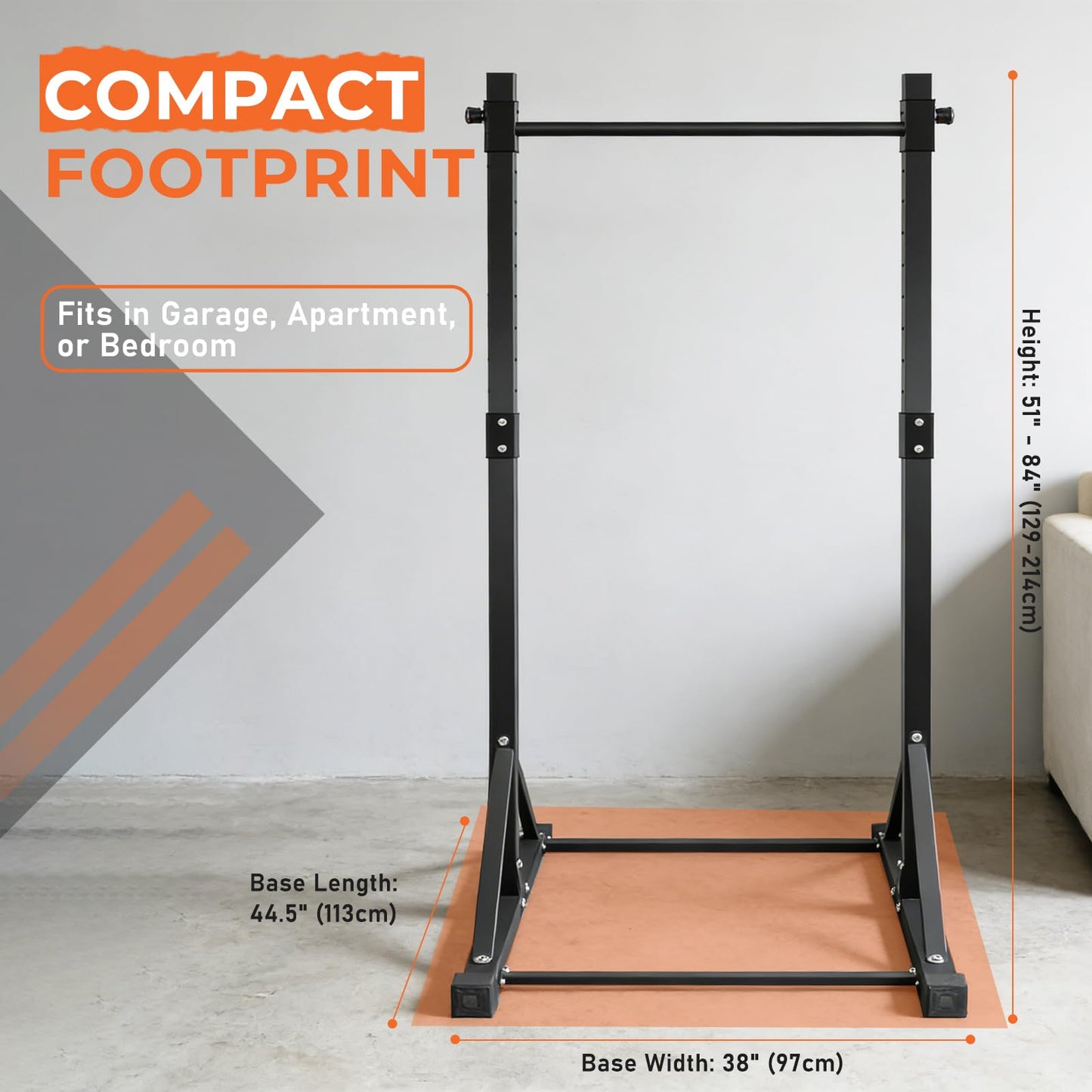 Power Tower Pull Up Bar Station - 440LBS Heavy Duty Home Gym Equipment - Adjustable Height (4.2ft-7ft) Free Standing Chin Up Bar with Zero-Wobble Triangular Base for Strength Training & Calisthenics