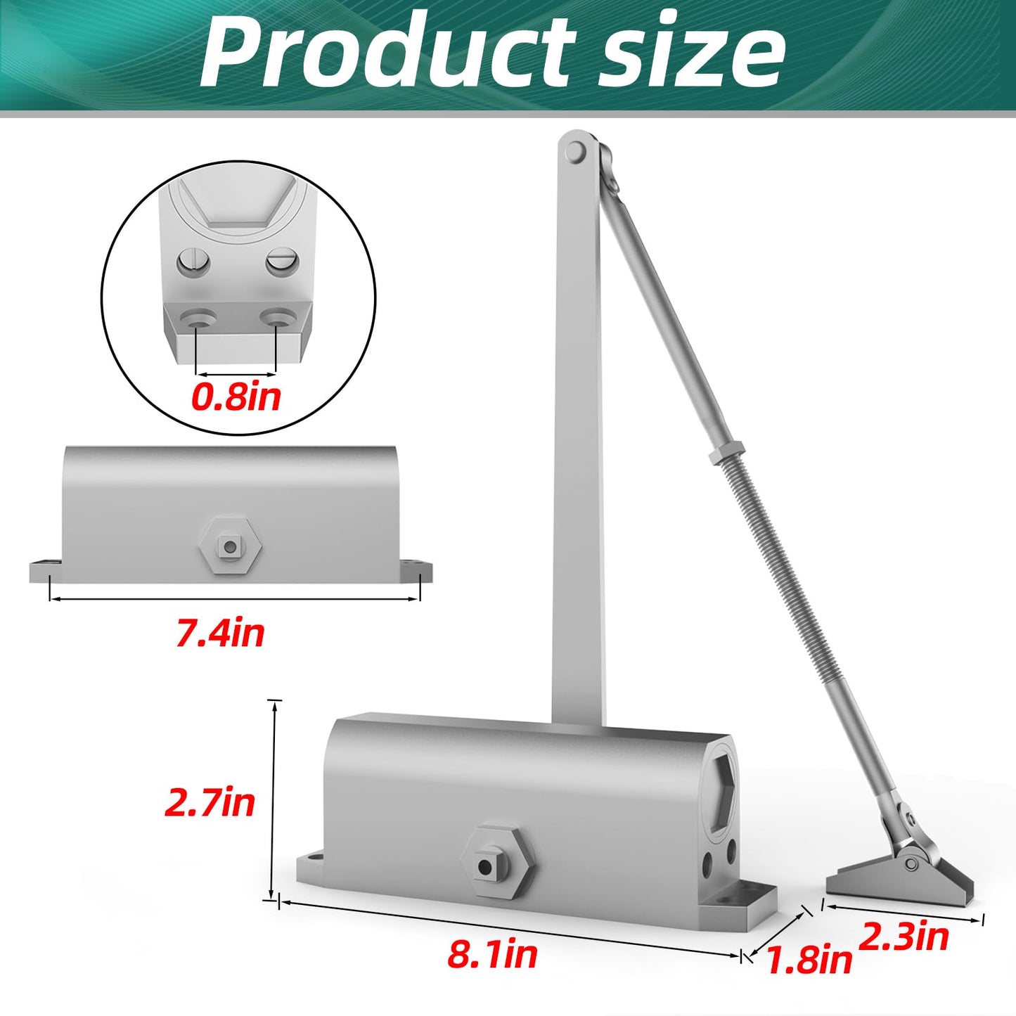 DYREOOE Door Closer Hold Open Automatic Door Closer Adjustable Grade 1 Commercial Standard Medium/Heavy Door Closers Commercial Surface-Mounted Storm Door Close