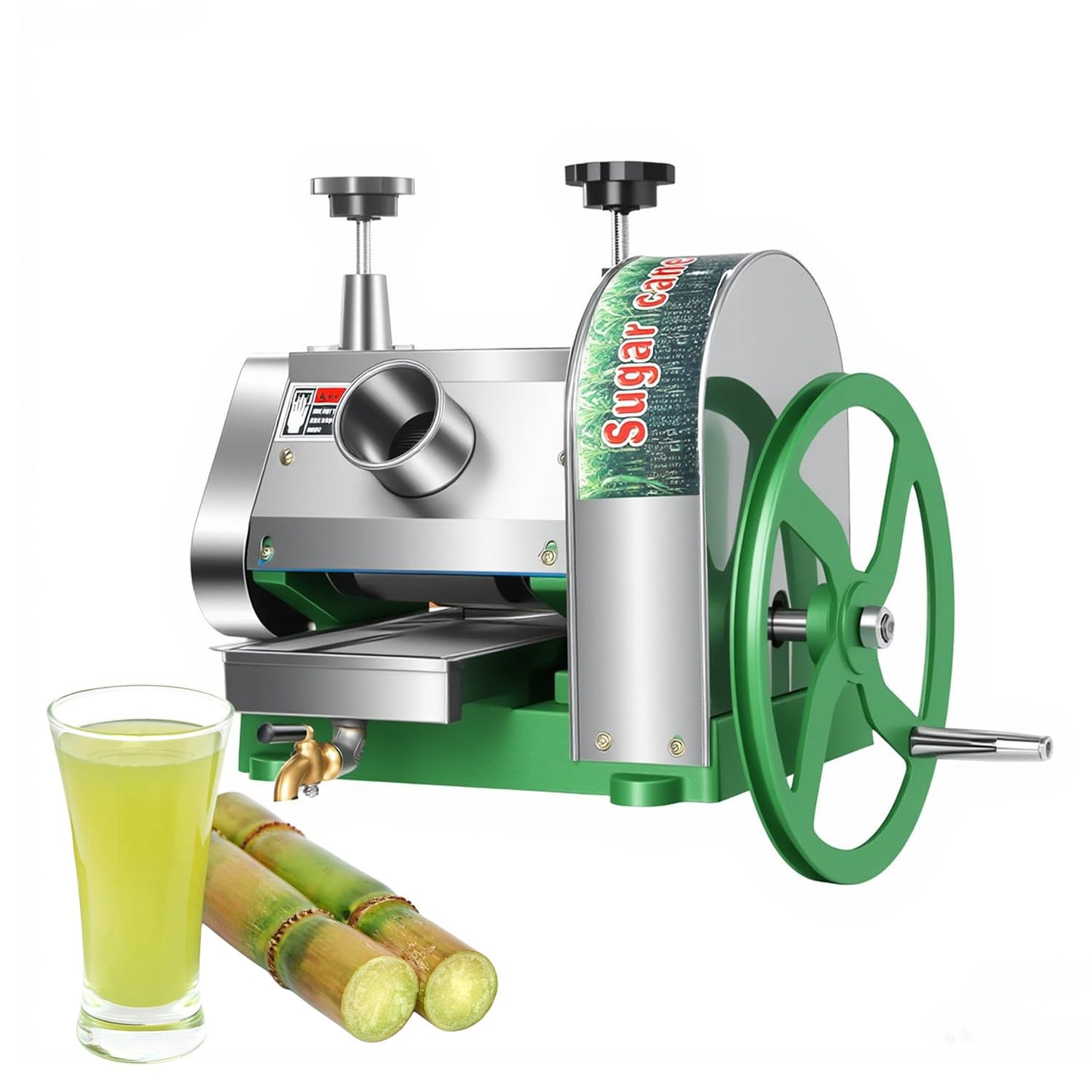 Manual Sugar Cane Press Juicer, Heavy-Duty Triple Stainless Steel Roller Design, Motor-Ready Interface, 2.5" Wide Inlet, High-Yield Hand Crank Cane Extractor for Home & Small Commercial Use
