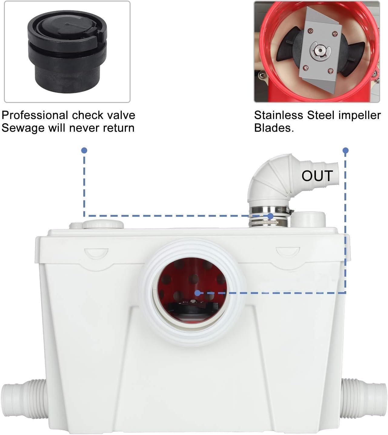 Macerating Toilet with Pump, Two-Piece Upflush Toilet For Basement, Powerful & Quiet Macerating Pump System With 4 Water Inlet & Ac Vent, 36ft Vertically, 16.5"Compact Toilet