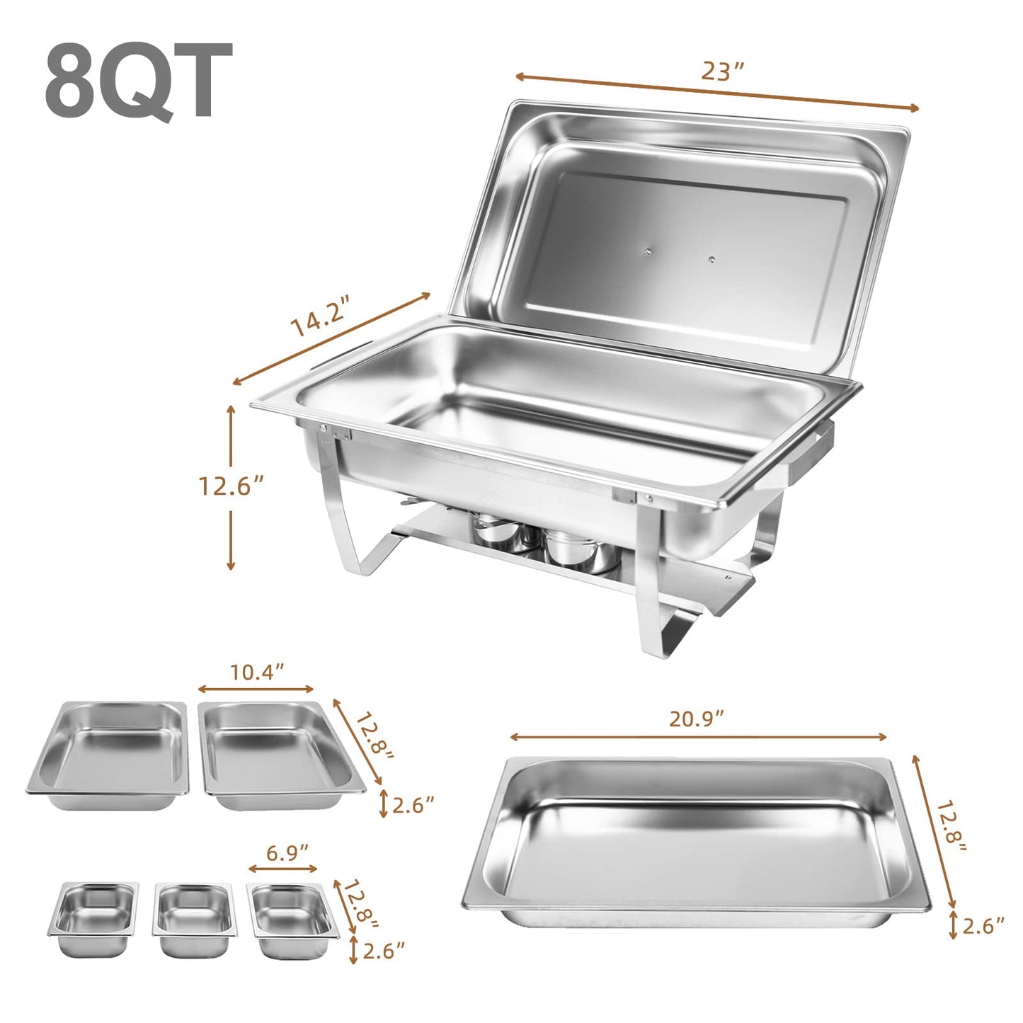 Valgus 4-Pack 8QT Stainless Steel Chafing Dish Buffet Set with 2 Full Size, 2 Half Size, 3 1/3 Size Pans Food Warmers for Parties, Buffets, Wedding, Banquet, Catering Events