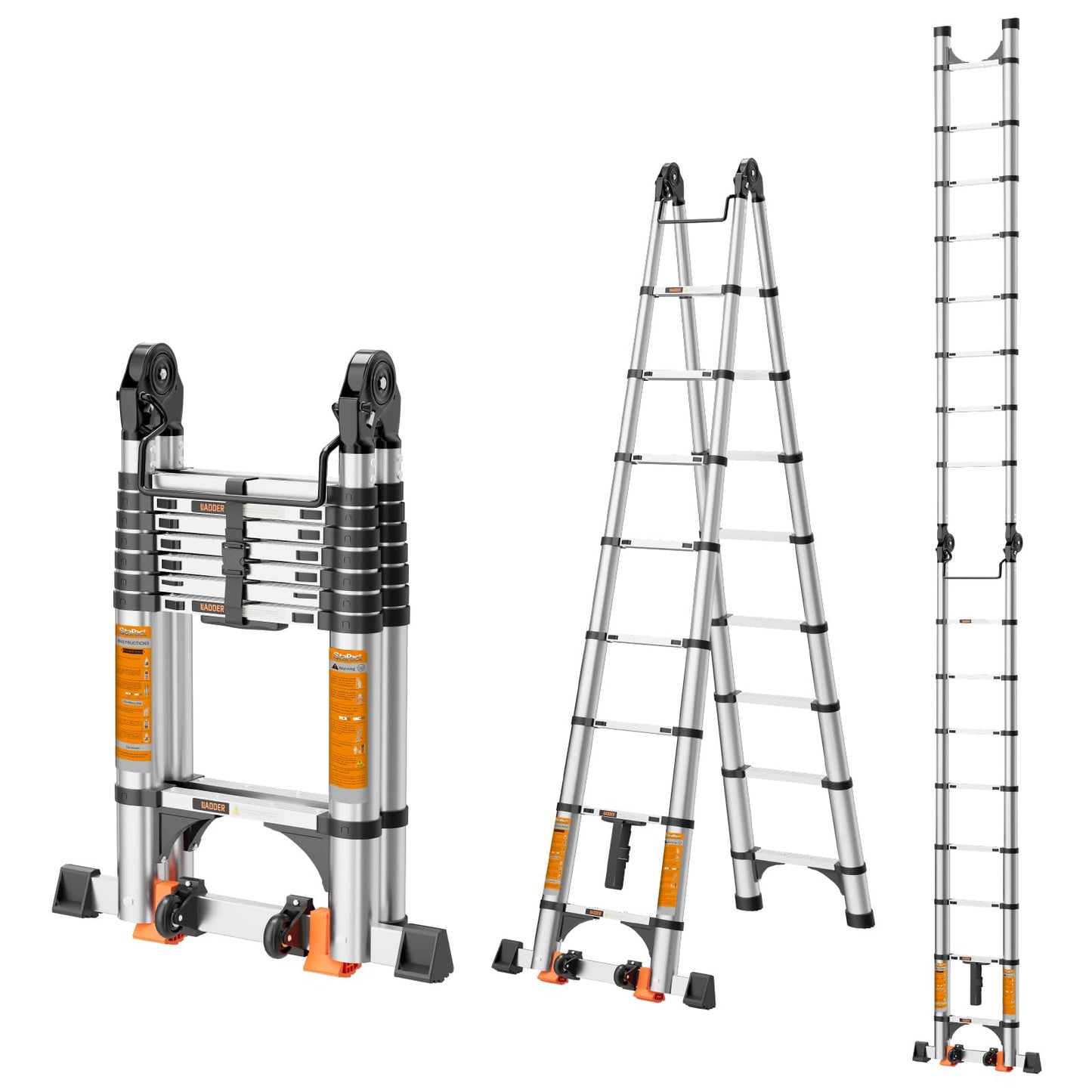 Telescoping Ladder A Frame,Telescopic Ladder for Home, Roof, RV，12.5 Ft Aluminum Extension Ladder with Balance Bar,Wheels and 2 Triangle Stabilizers，330 lb Capacity (12.5FT-A Frame)