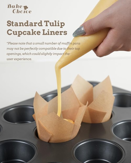 Bake Choice Tulip Cupcake Liners - 200 Pcs Natural Unbleached Baking Cups | Brown & White Standard Size
