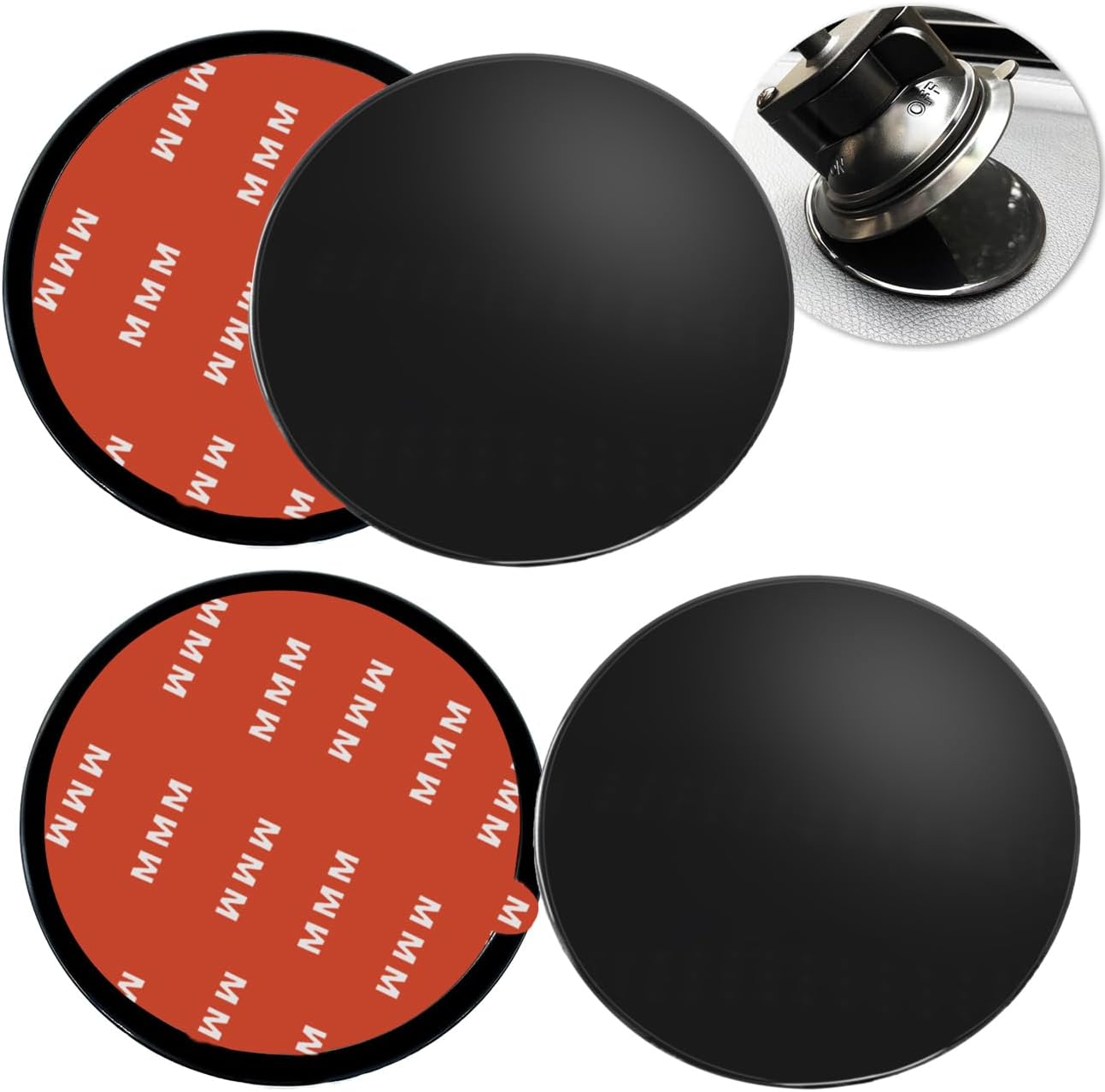 AYWFEY 4 Pack 95mm 3.74 Inch Black Adhesive Dashboard Pad Mounting Disk, Mounting Disk for Suction Cup, Dash Mount Pad