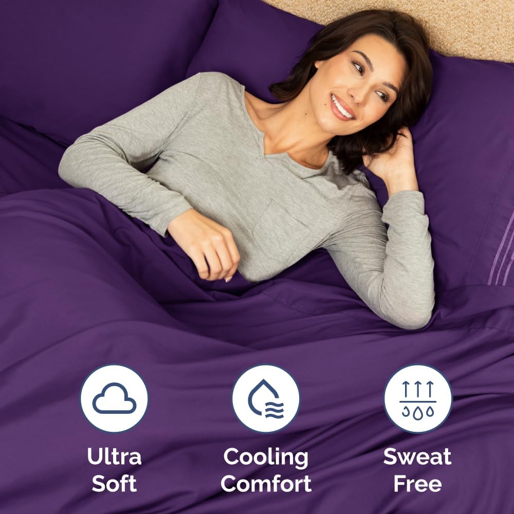 RV Short Queen Sheet Set - Soft, Breathable & Cooling 4-Piece Bedding for Trailers | Fits 8” to 12” Mattresses - Purple