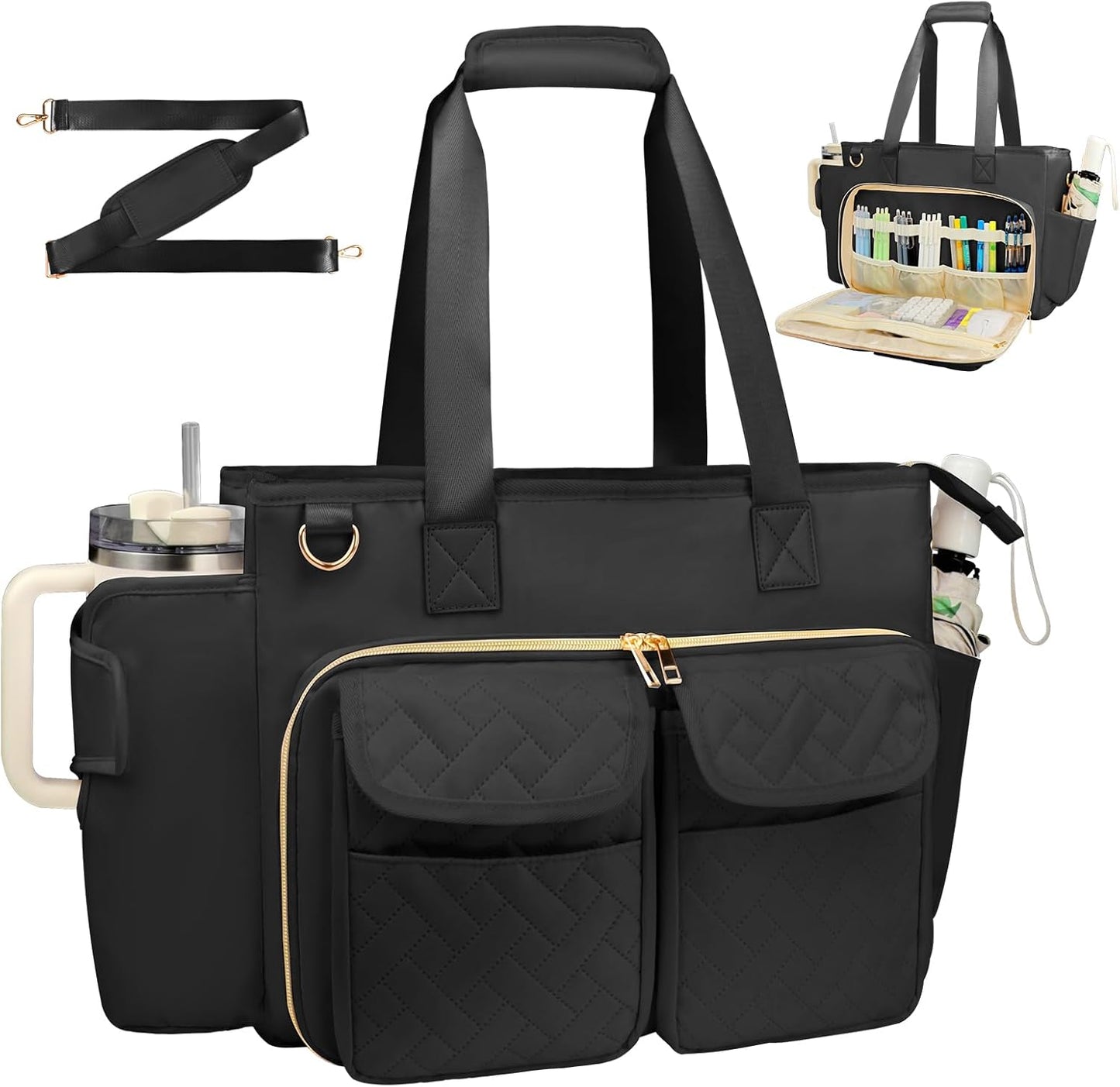 Covkev 15.6 Inch Teacher Tote Bag with Laptop Compartment, Soft Nylon Teacher Utility Bag with Multiple Pocket