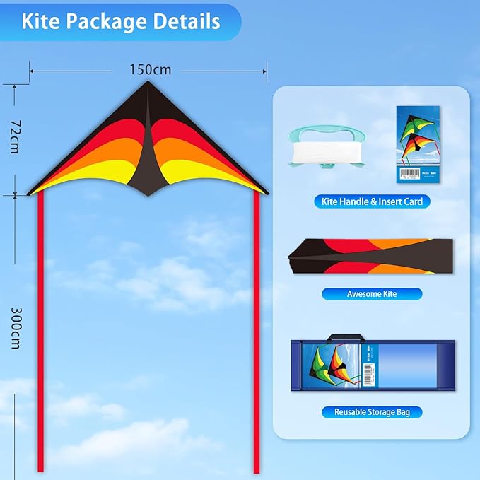 Large Delta Kite for Kids & Adults - Easy to Fly Outdoor Kites for Kids Ages 8-10, Perfect for Beach & Family Activities, Includes Line & Handle