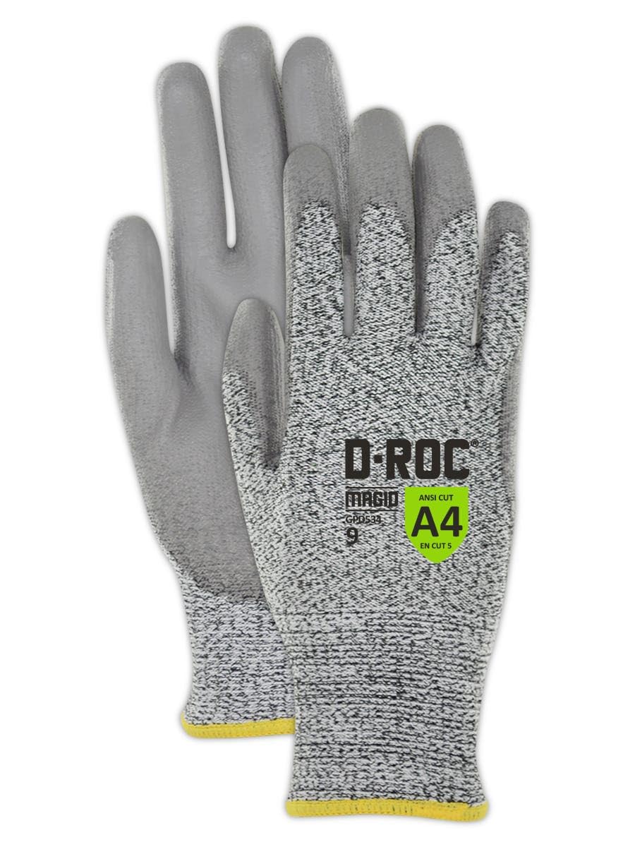MAGID D-ROC ANSI A4 Hyperon Polyurethane Palm Coated Work Gloves, 24 Pairs, Size 9/Large (GPD534)