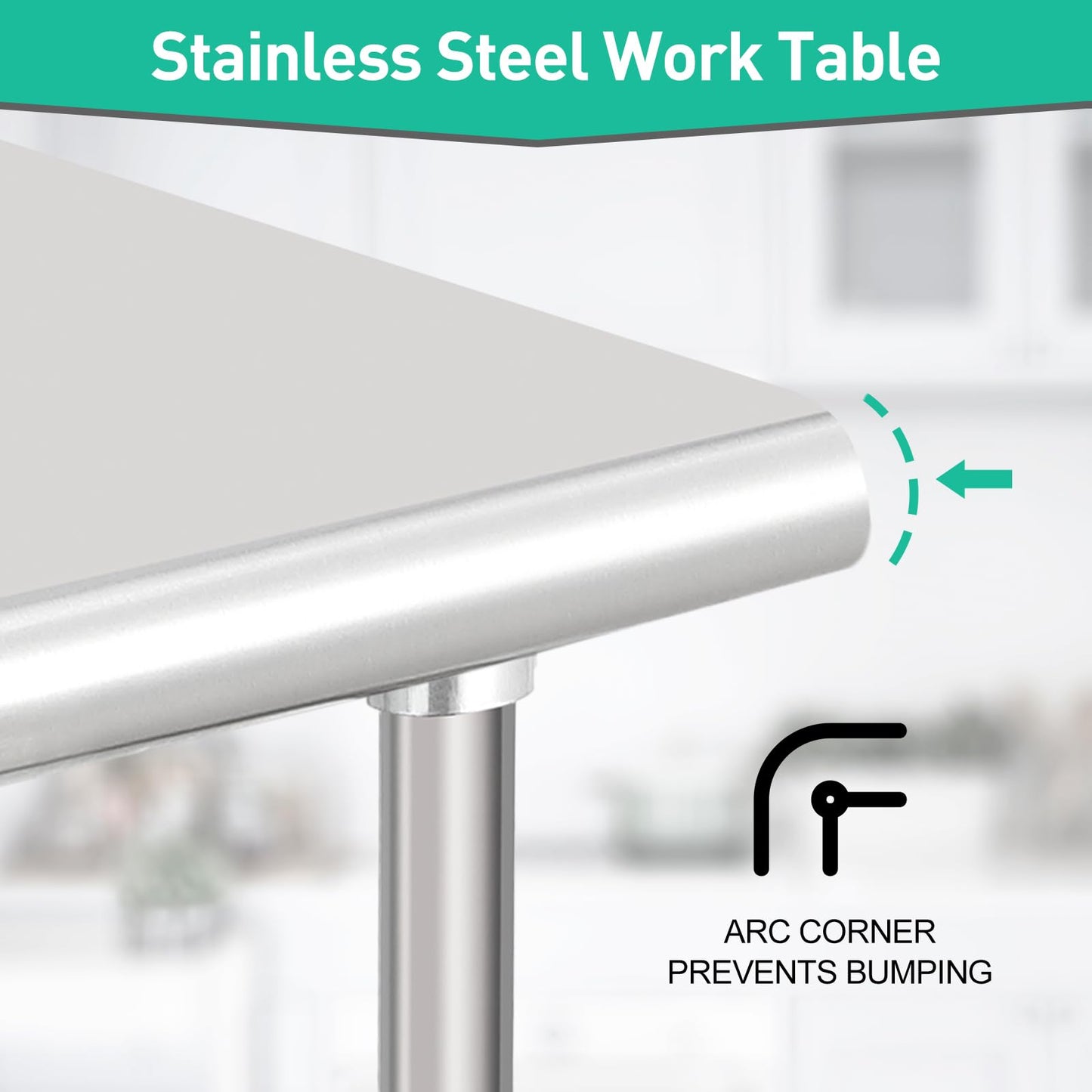 48x30 Inch Stainless Steel Prep Table, Heavy-Duty Commercial Work Table with Adjustable Undershelf for Restaurant, Kitchen & Home Use