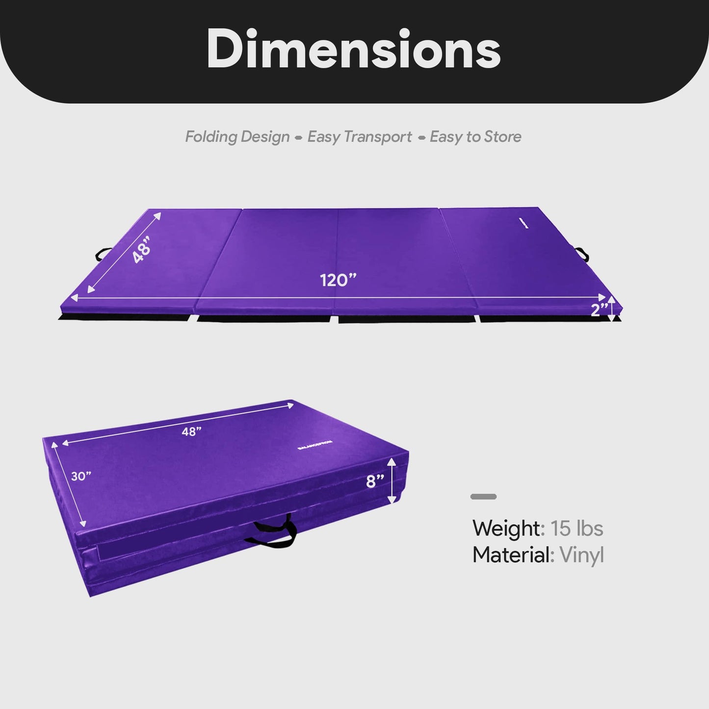 BalanceFrom 10x4 Feet 4-Panel Folding Gymnastics Mat – 2-Inch Thick Pad with Vinyl Surface and Carrying Handles for Tumbling, Yoga, Pilates, Home Workouts, and Martial Arts