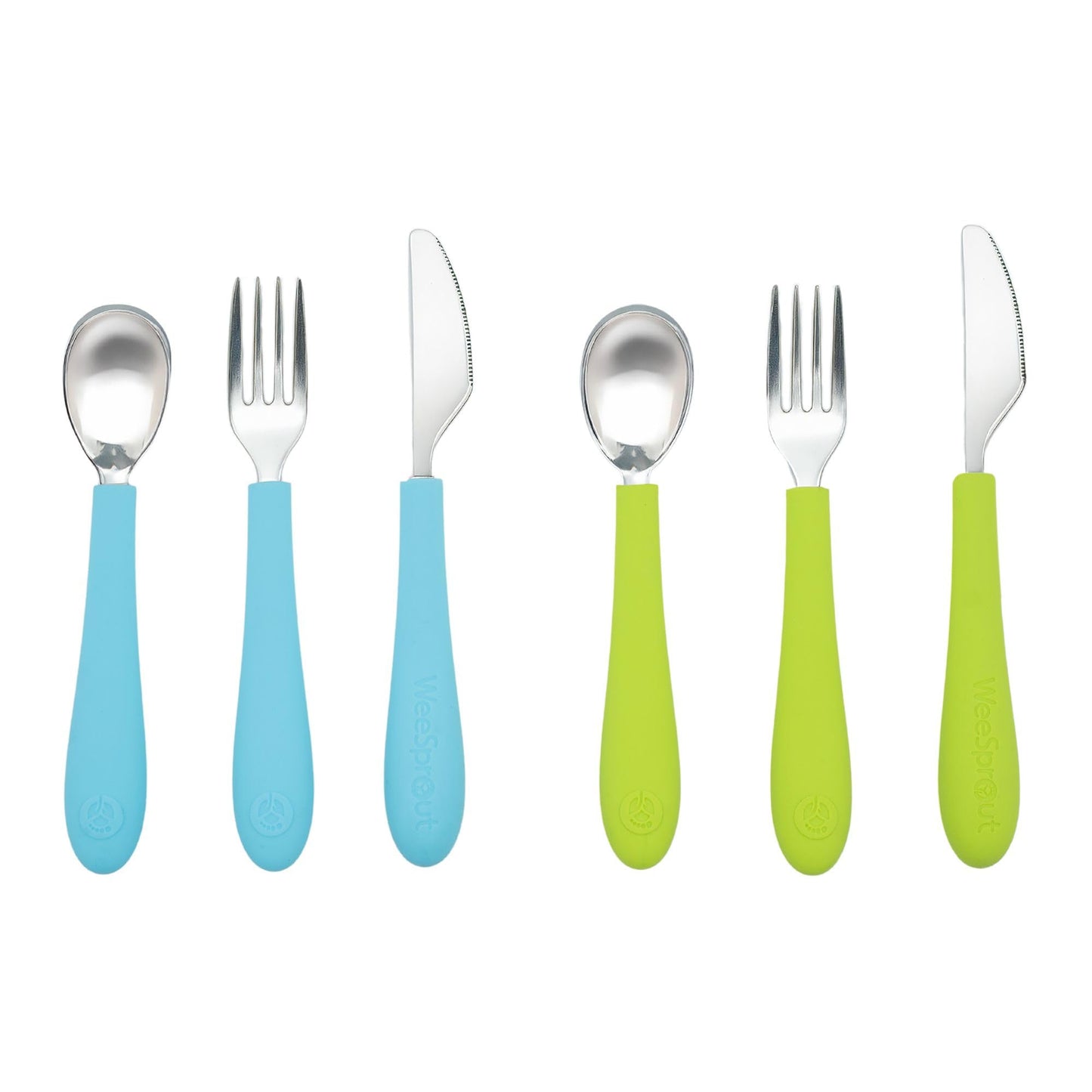 WeeSprout Toddler Utensils, 3 Forks & 3 Spoons, 18/8 Stainless Steel & Food Grade Silicone, Thick Easy-Grip Handles, Perfect Length For New Self Feeders, Gentle On Gums & Teeth, Dishwasher Safe