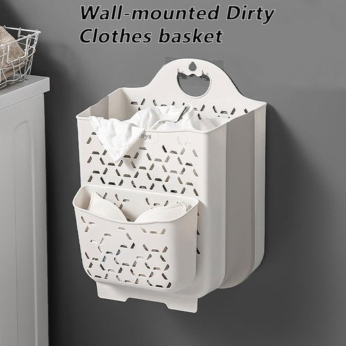 Mcckoys Foldable Hanging Laundry Baskets with Carry Handle Plastic Laundry Hamper Wall Adhesive Hanging Storage Basket Dirty Clothes Storage Bin Multi-function Storage Container Combo 2-piece Set