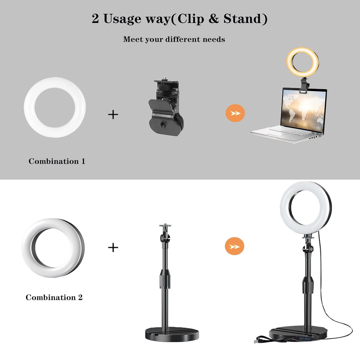 Amcuke 10W 3000K-6500K Ring Light with Stand, Desk Ring Light with Clip Upgraded Travel Desktop Light for Phone Selfie