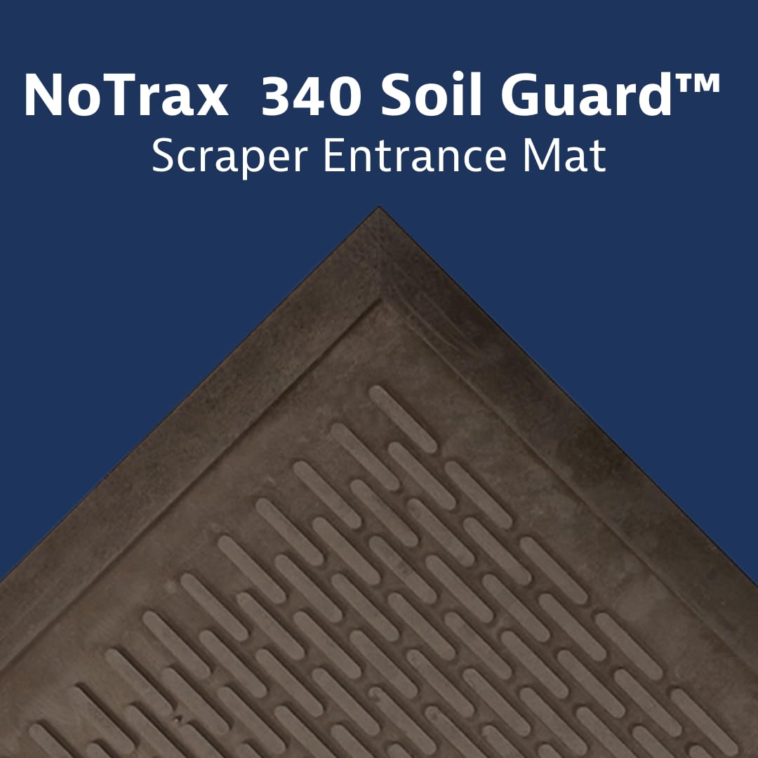 Notrax 340 Soil Guard™ Rubber Scraper Entrance Mat, Outdoor Natural Rubber Doormat for Indoor or Outdoor Heavy-Duty Use, Beveled Edges, 4' x 6', Black, 340S0046BL
