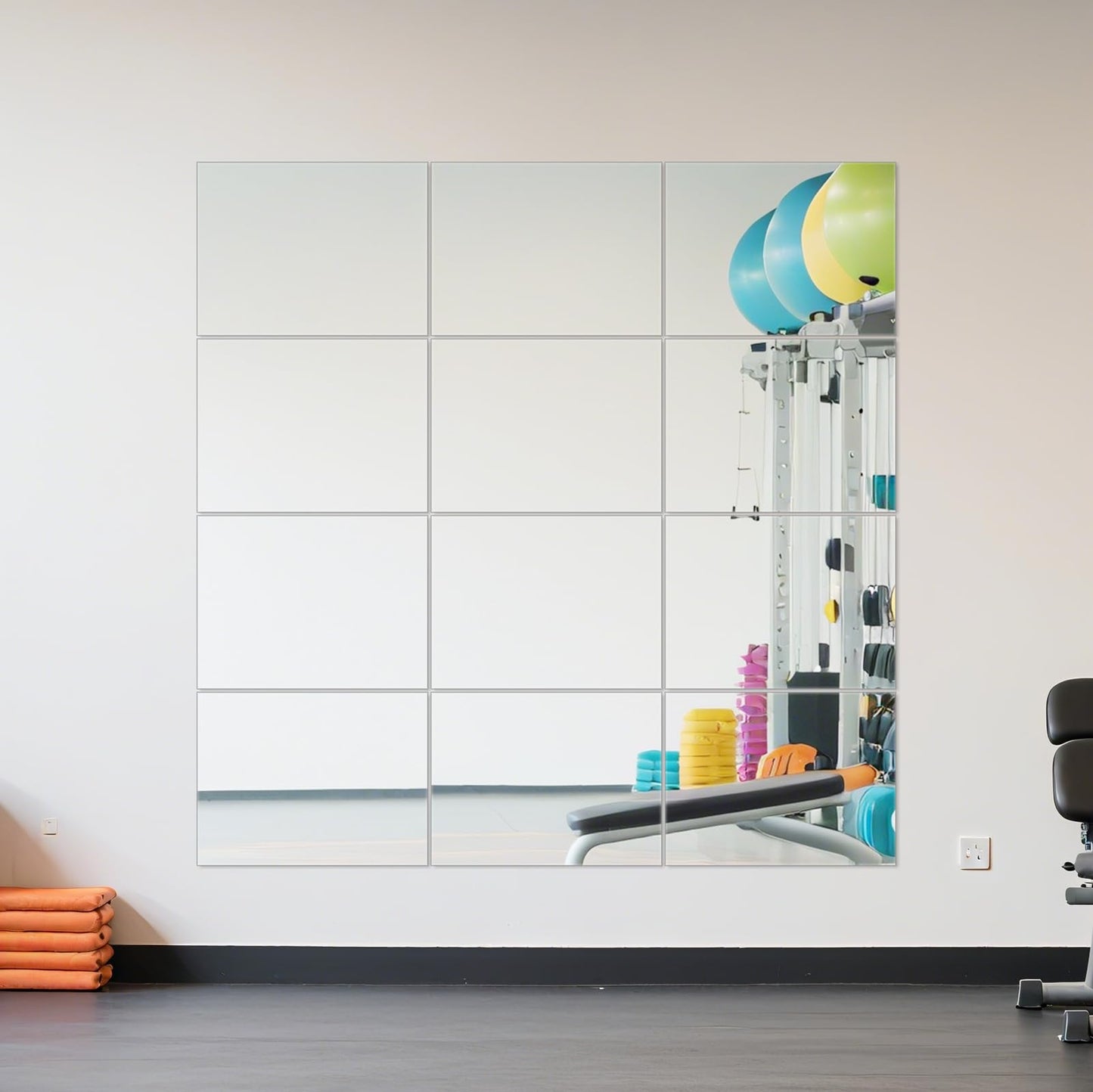 Wall Mirror Tiles Full Length, 16 x 12 Inch x 12Pcs Frameless Home Gym Mirror for Wall Mounted Decorative Full Body