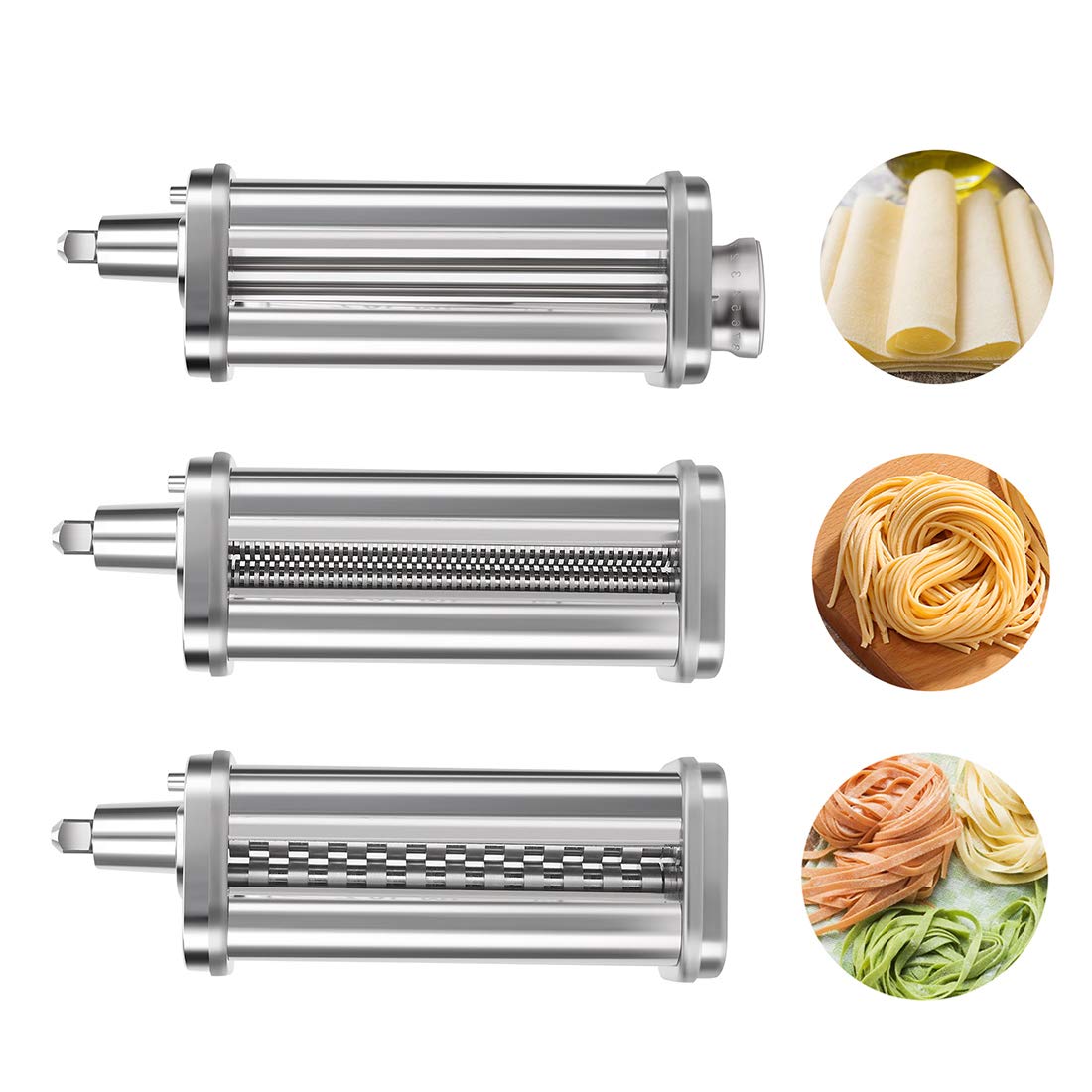 Pasta Maker for KitchenAid Mixer Attachments Accessories, Electric Fresh Pasta Roller Cutter Pastry Noodle Dough Sheeter Ravioli Mold Maker Machine for Cuisinart, 3Pcs Washable Stainless Steel &Brush
