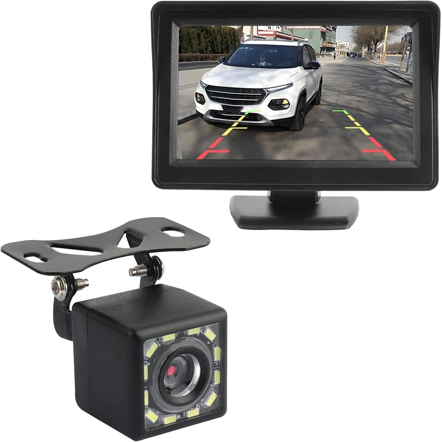 carleef 4.6'',12 Vision,150 12V Plug & Play Backup Camera with Monitor LED HD Rearview Mirror Camera for Night Wide