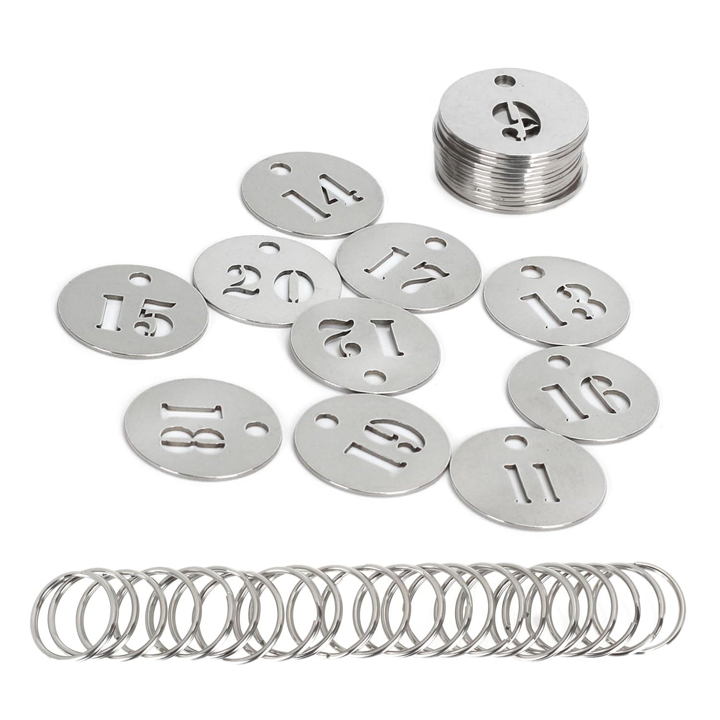 NumRealm Number Key Tags with Rings, 1" 304 Stainless Steel Key ID Tags, Metal Number Labels - 1 to 10