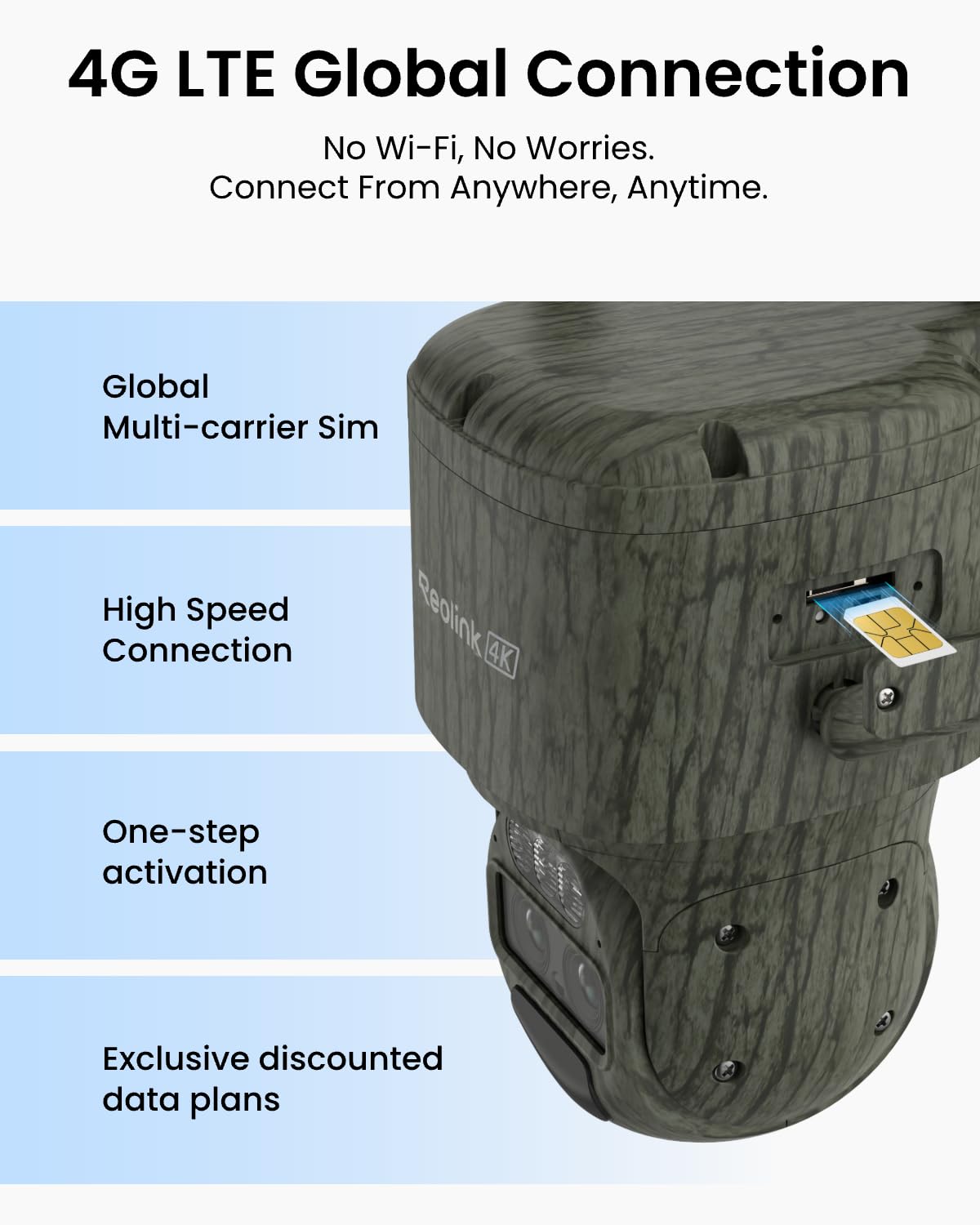 REOLINK 4K Dual Lens 4G Cellular Trail Camera, Auto Tracking Security Camera Wireless Outdoor, 6X Hybrid Zoom, SIM Card Included, IP66 Waterproof for Wildlife, TrackMix LTE Trail