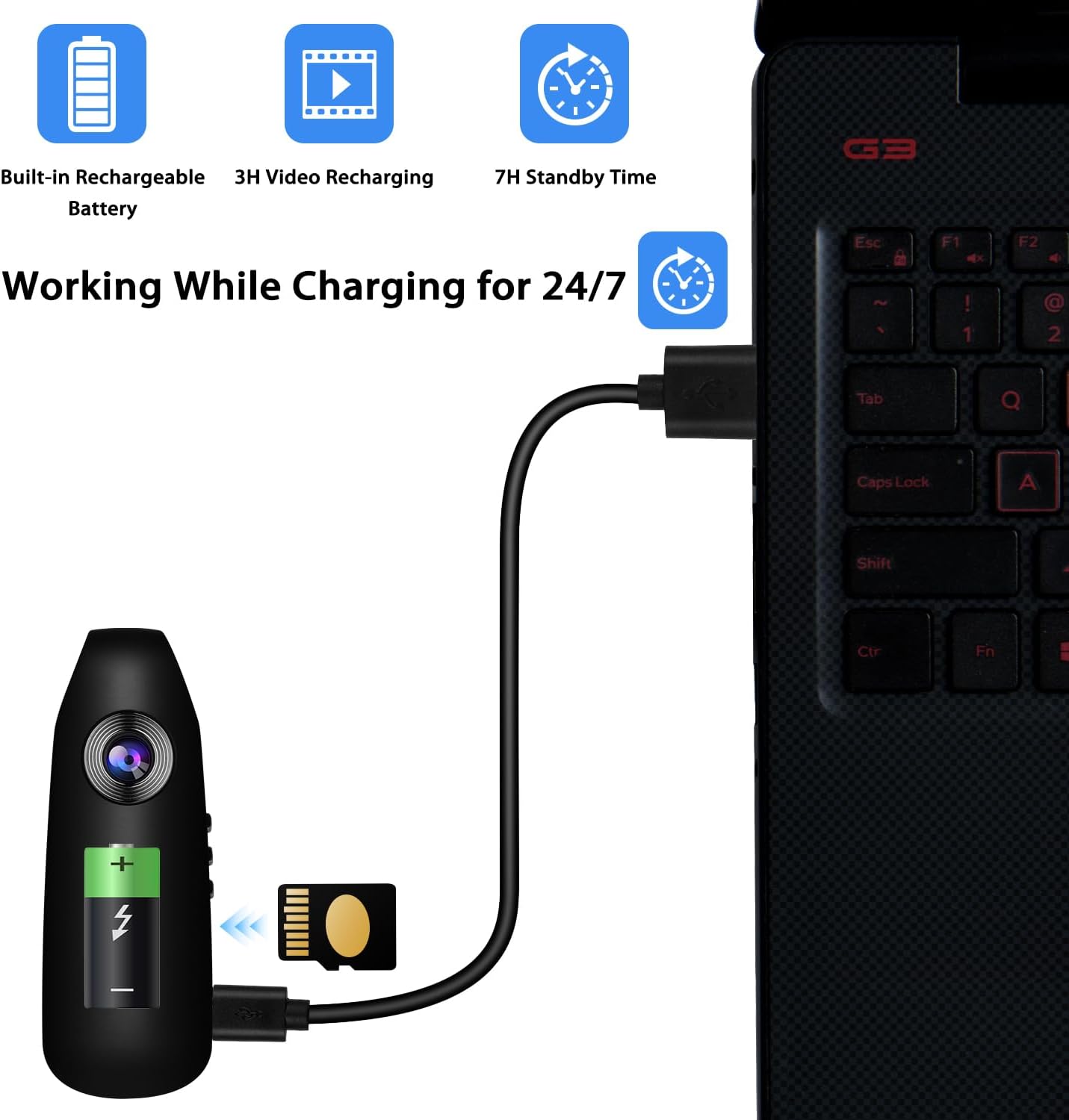 Bextgoo 1080P 32GB 7HR Body Camera, Body Cam, FHD, Built-in TF Card, Battery Life, Night Vision, Time Stamp,Back Clip