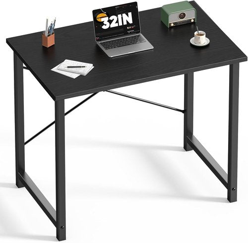 DUMOS 32-Inch Modern Small Computer Desk | Stylish Writing & Study Table for Home Office - Black Wood